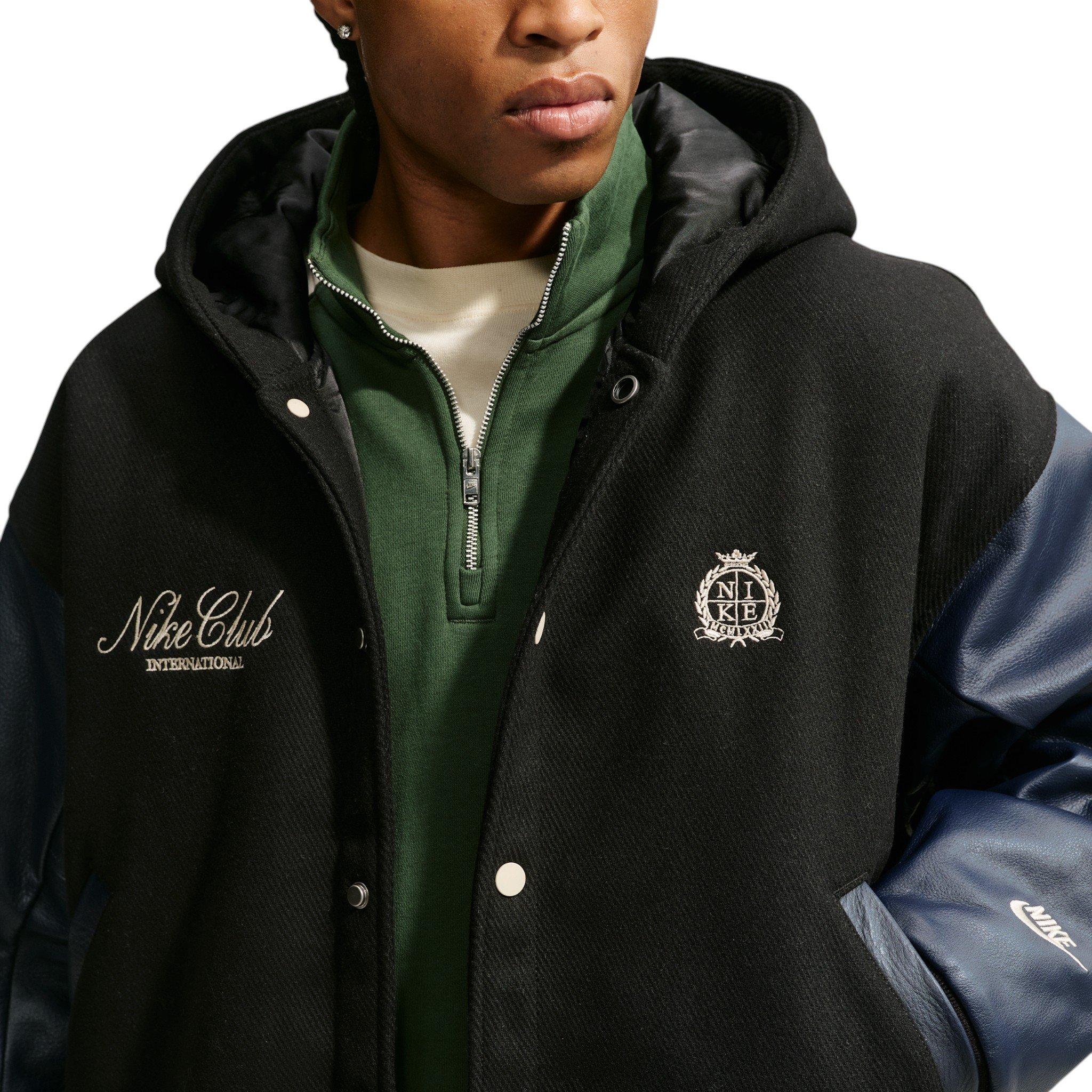 Nike Men's Club Wool Varsity Jacket - Black/Obsidian/Sanddrift - BLACK/OBSIDIAN/SANDDRIFT