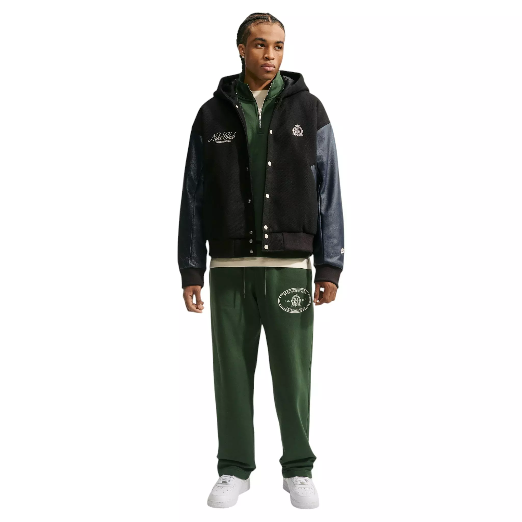 Nike Men's Club Wool Varsity Jacket - Black/Obsidian/Sanddrift - BLACK/OBSIDIAN/SANDDRIFT