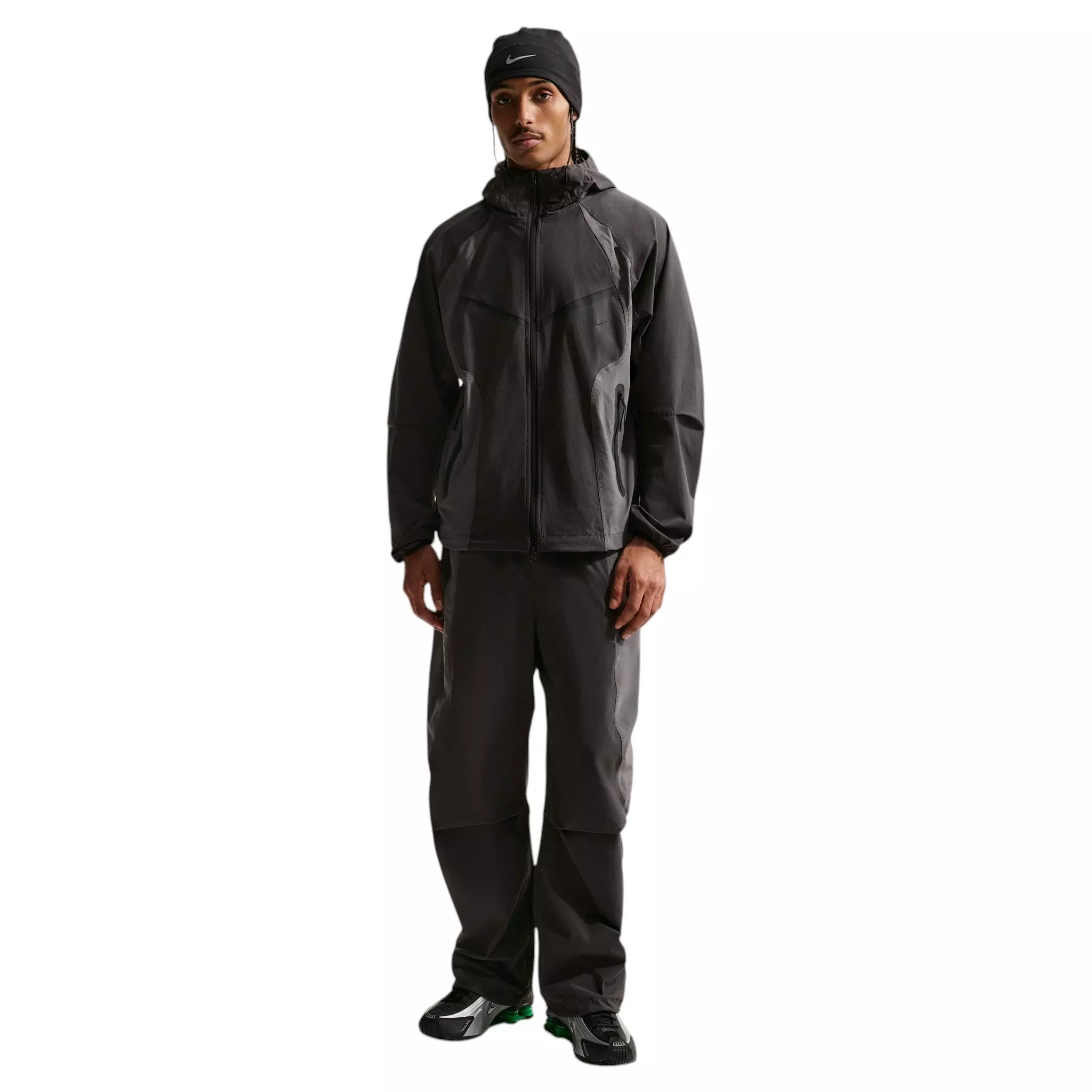 Nike Men's Tech Dri-FIT Woven Full-Zip Color-Block Windrunner Jacket - Anthracite/Iron Grey/Black - ANTHRACITE/GREY/BLACK