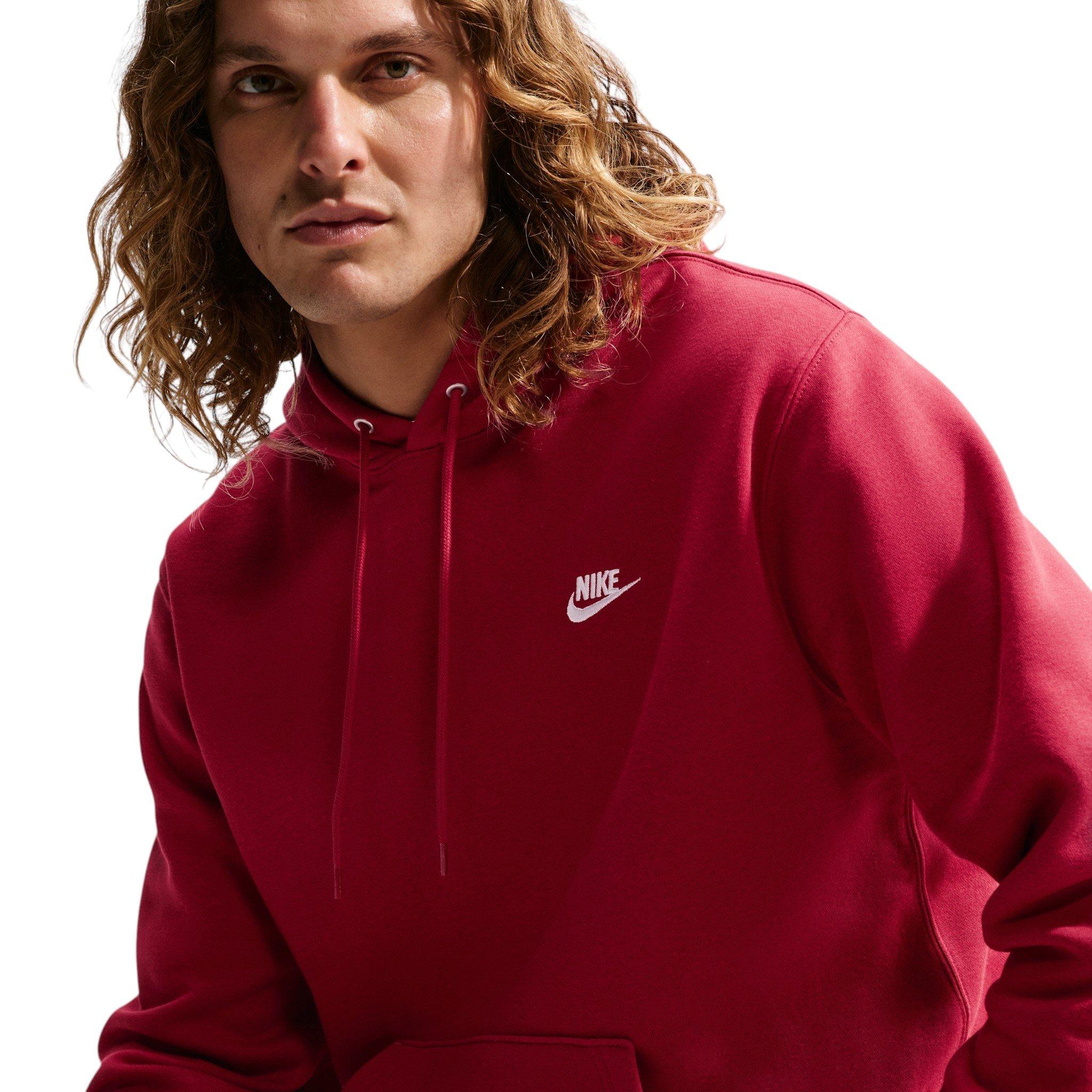 Nike Men's Club Pullover Fleece Hoodie - RED Thumbnail View 3