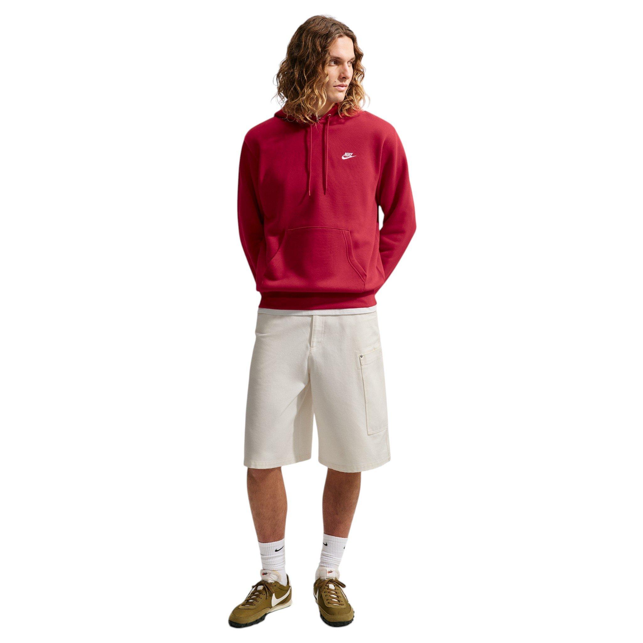 Nike Men's Club Pullover Fleece Hoodie - RED Thumbnail View 4
