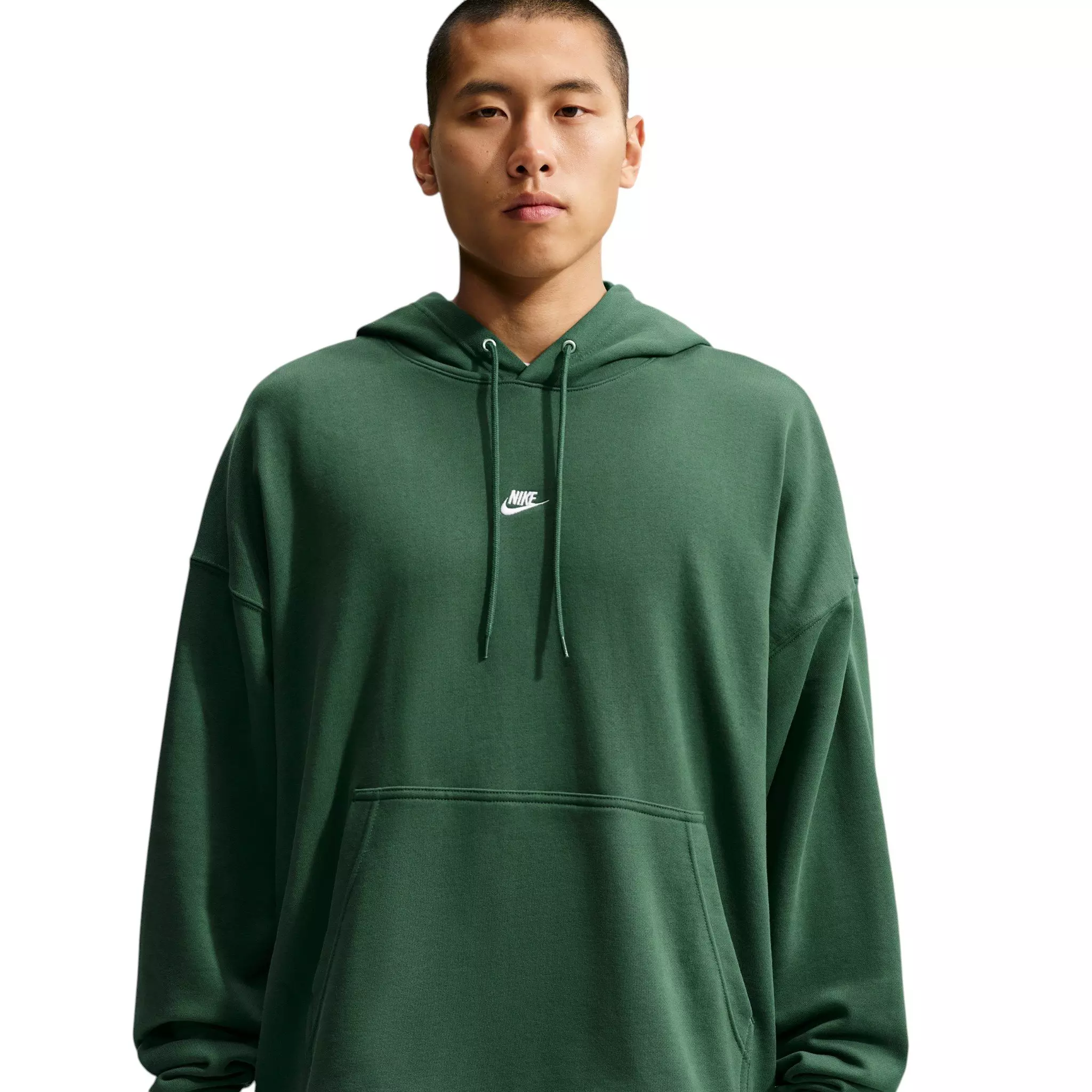 Nike Men's Sportswear Club Oversized French Terry Pullover Hoodie - Fir/Fir/White - FIR/FIR/WHITE