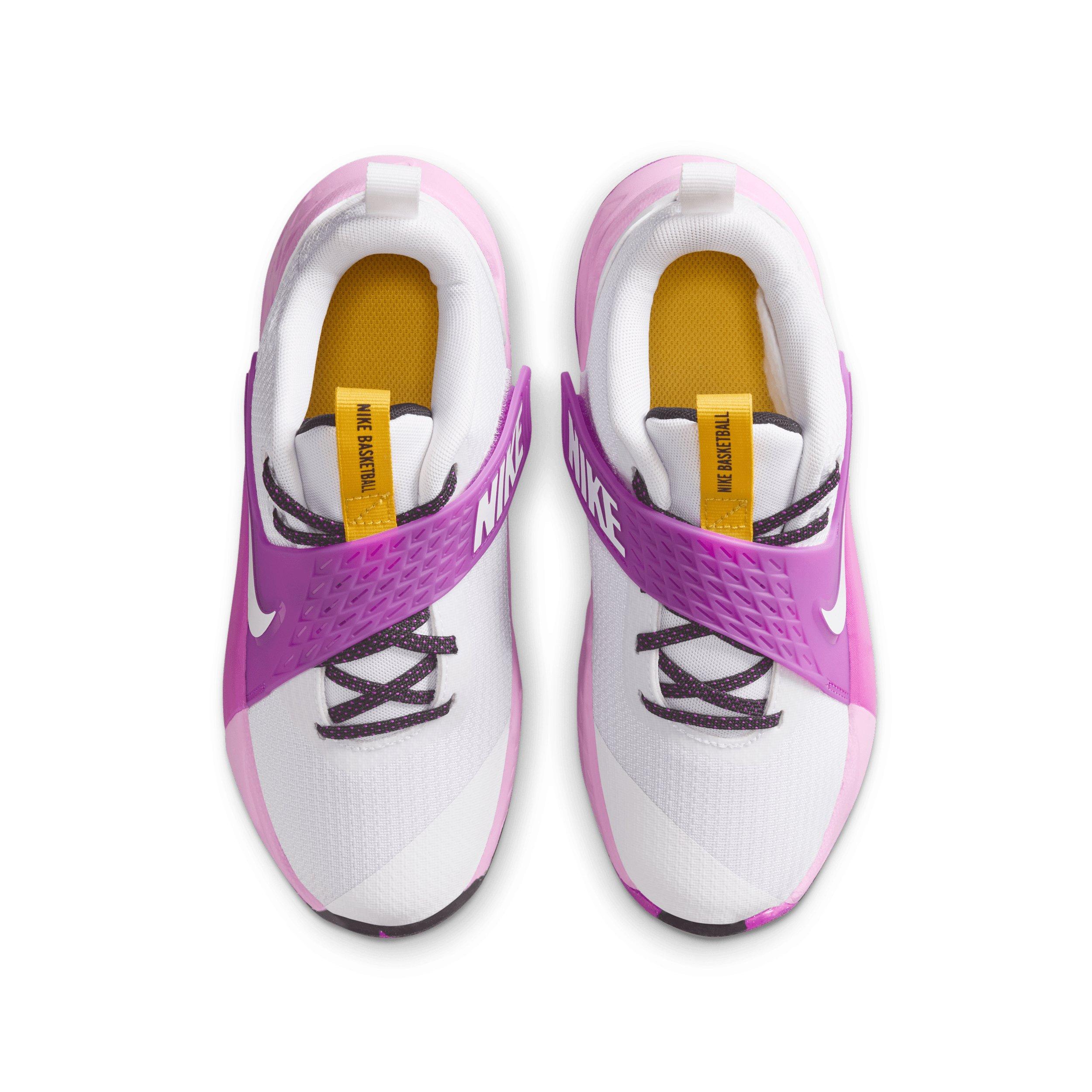 Nike Team Hustle D 12 Grade School Boys' "White/University Gold/Vivid Purple/White" Basketball Shoe