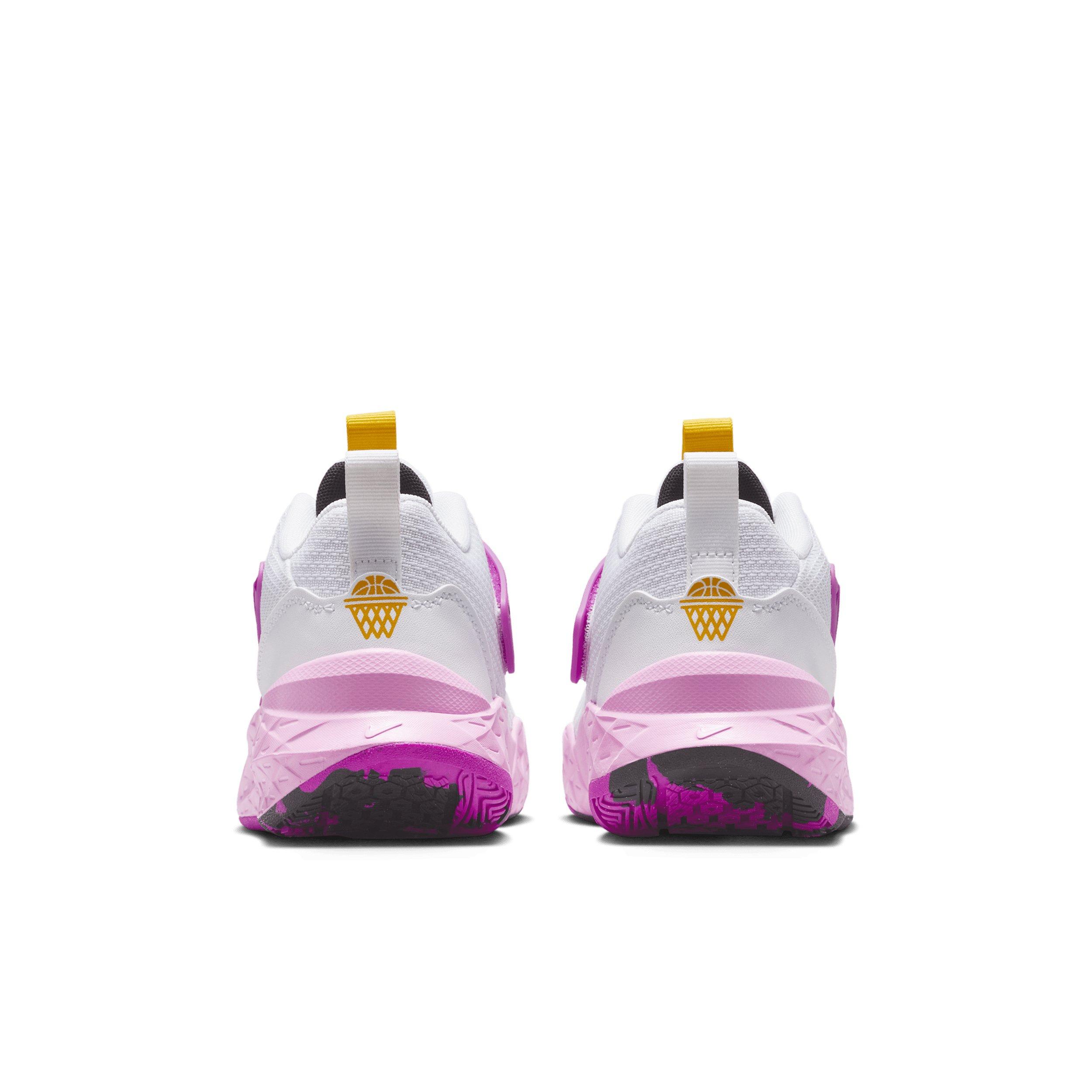 Nike Team Hustle D 12 Grade School Boys' "White/University Gold/Vivid Purple/White" Basketball Shoe