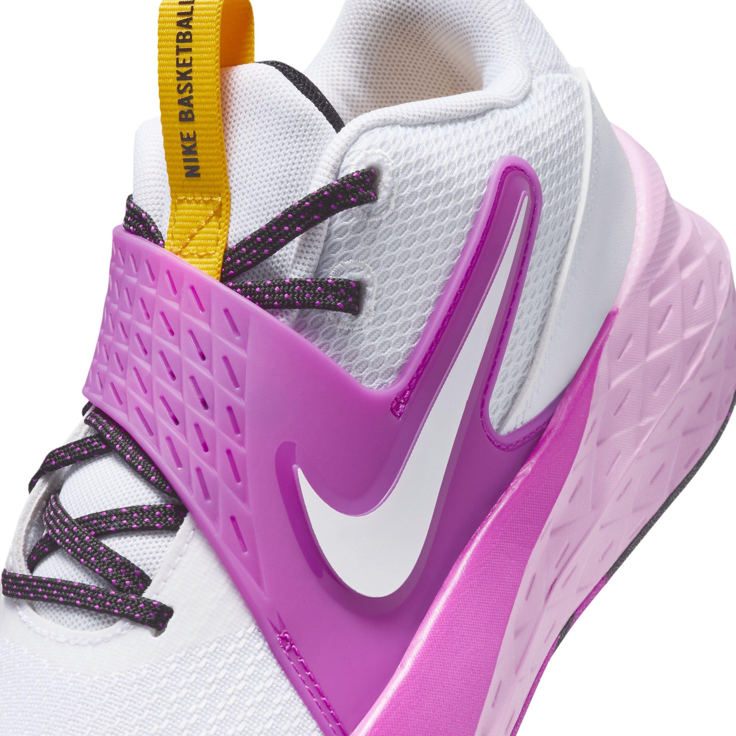 Nike Team Hustle D 12 Grade School Boys' "White/University Gold/Vivid Purple/White" Basketball Shoe
