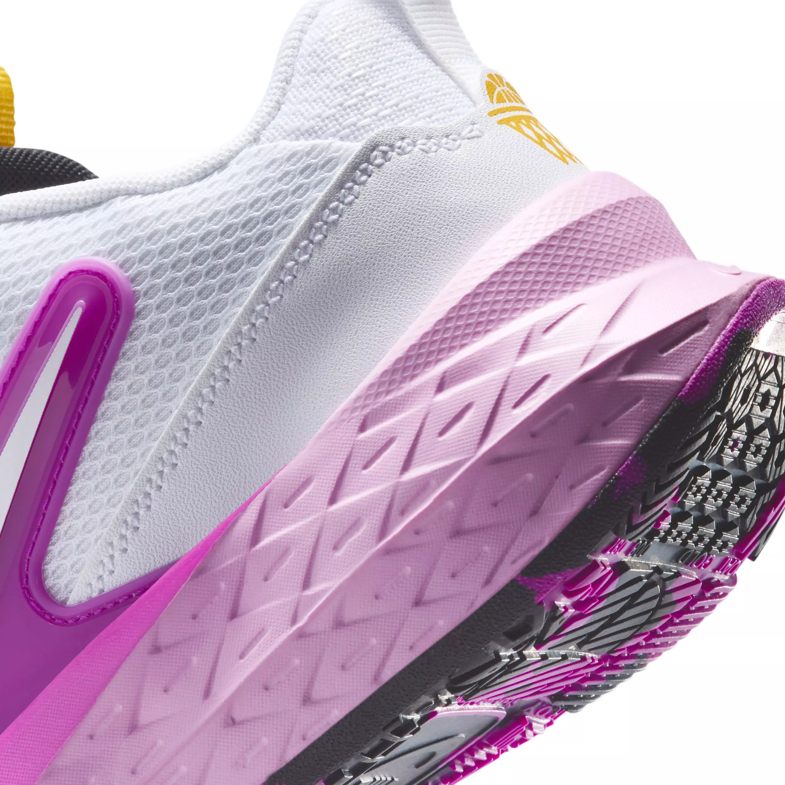 Nike Team Hustle D 12 "White/University Gold/Vivid Purple/White" Grade School Boys' Basketball Shoe - WHITE/GOLD/PURPLE/WHITE