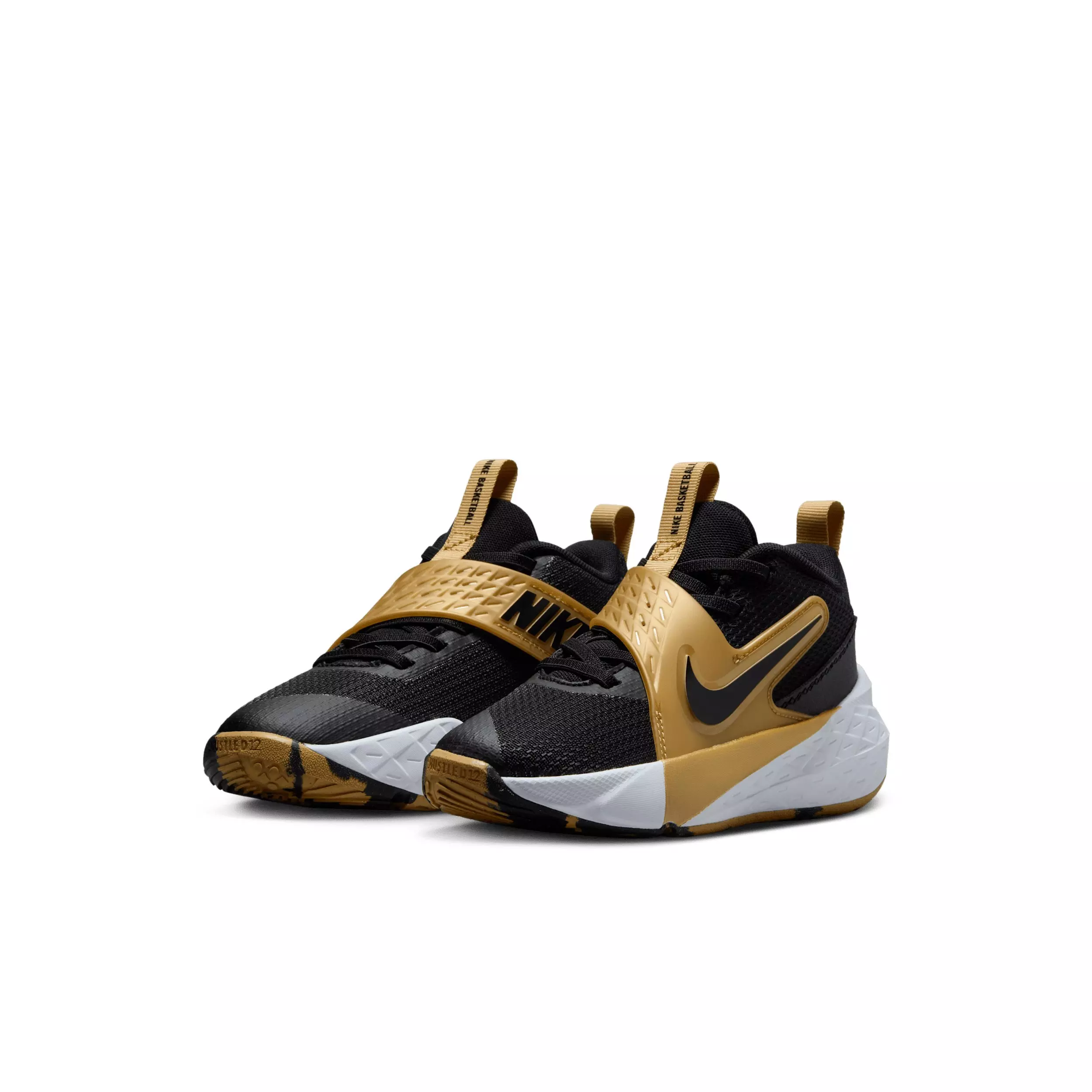 Nike Team Hustle D 12 "Black/Metallic Gold/White/Black" Preschool Boys' Basketball Shoe - BLACK/GOLD/WHITE/BLACK