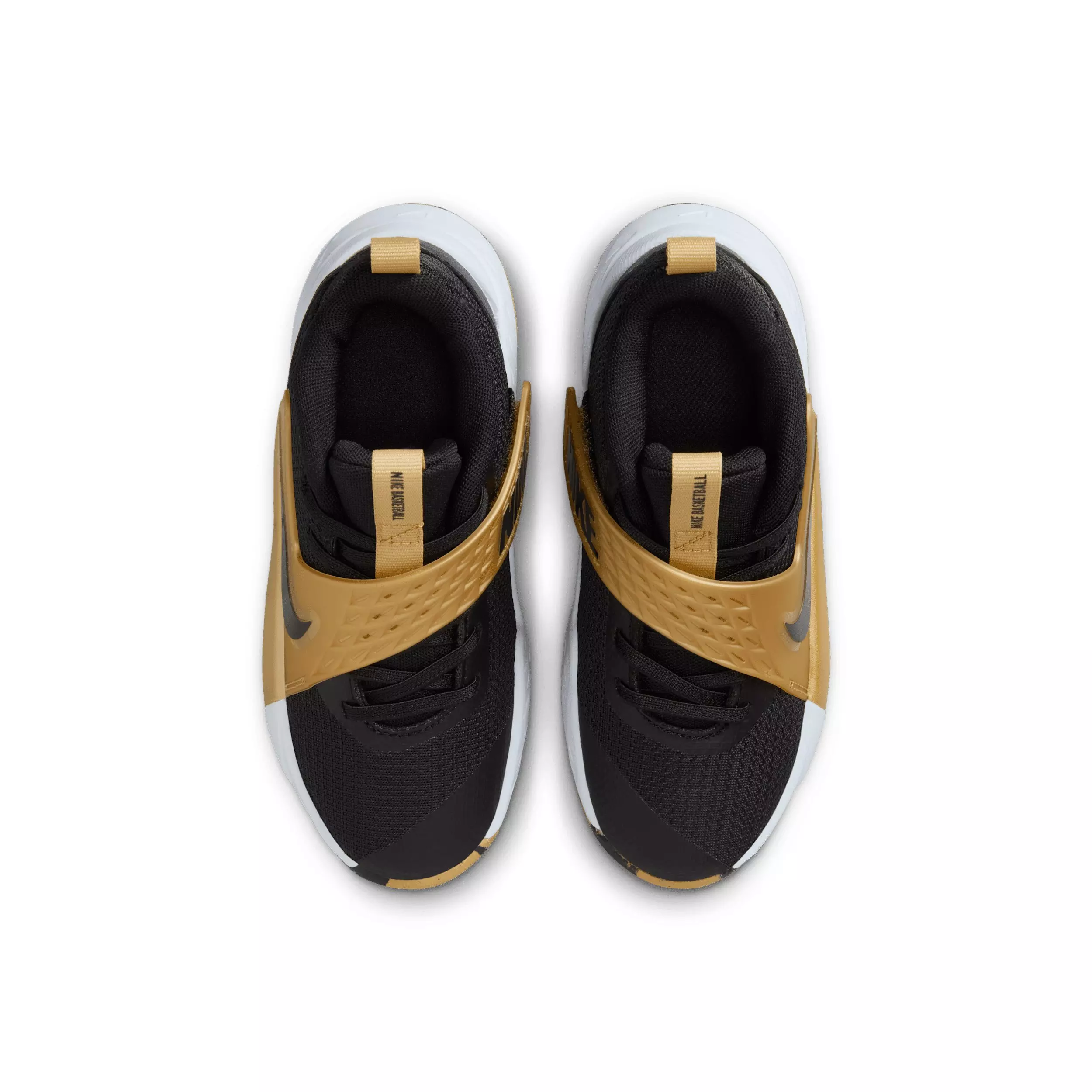 Nike Team Hustle D 12 "Black/Metallic Gold/White/Black" Preschool Boys' Basketball Shoe - BLACK/GOLD/WHITE/BLACK