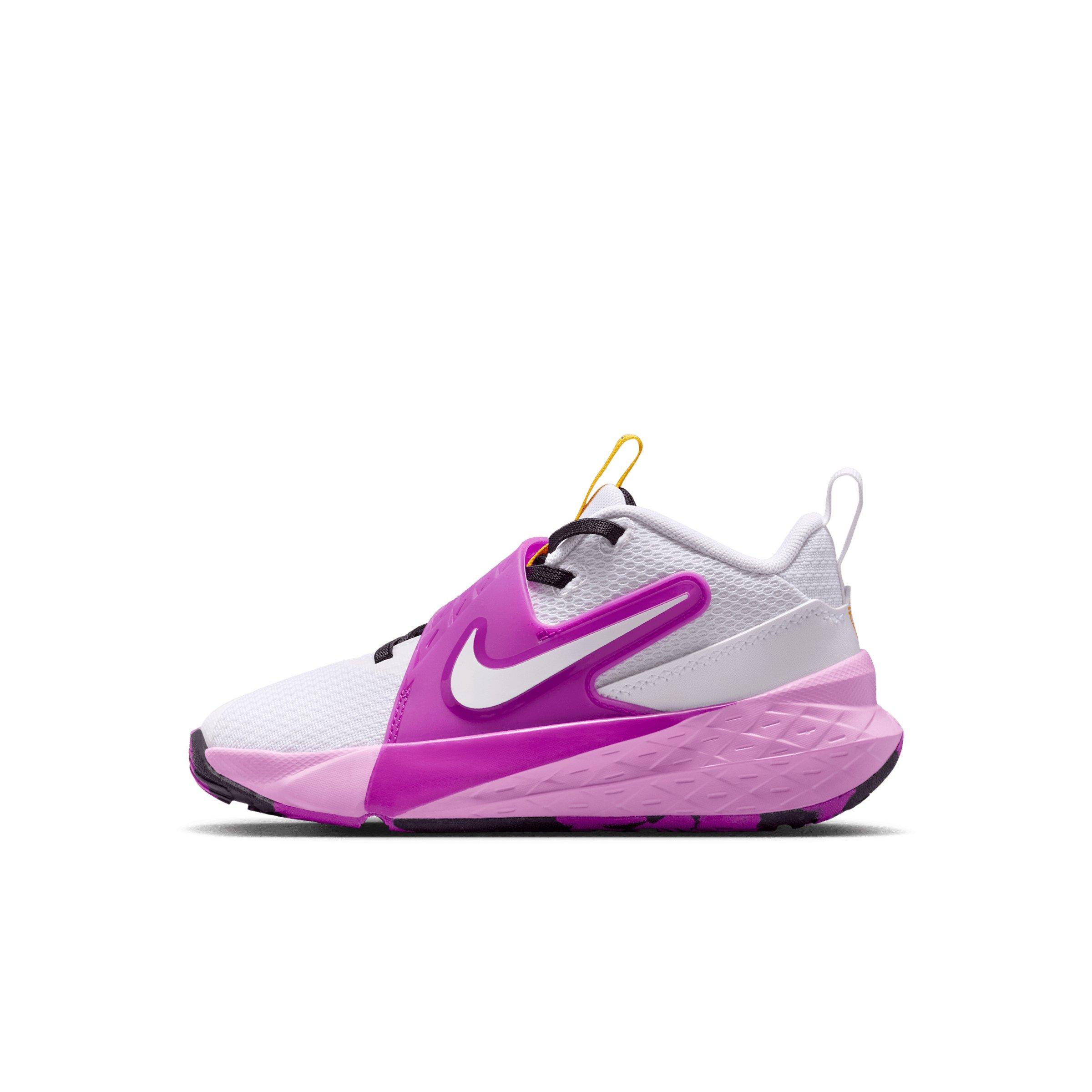 Nike Team Hustle D 12 Preschool Boys' "White/University Gold/Vivid Purple/White" Basketball Shoe