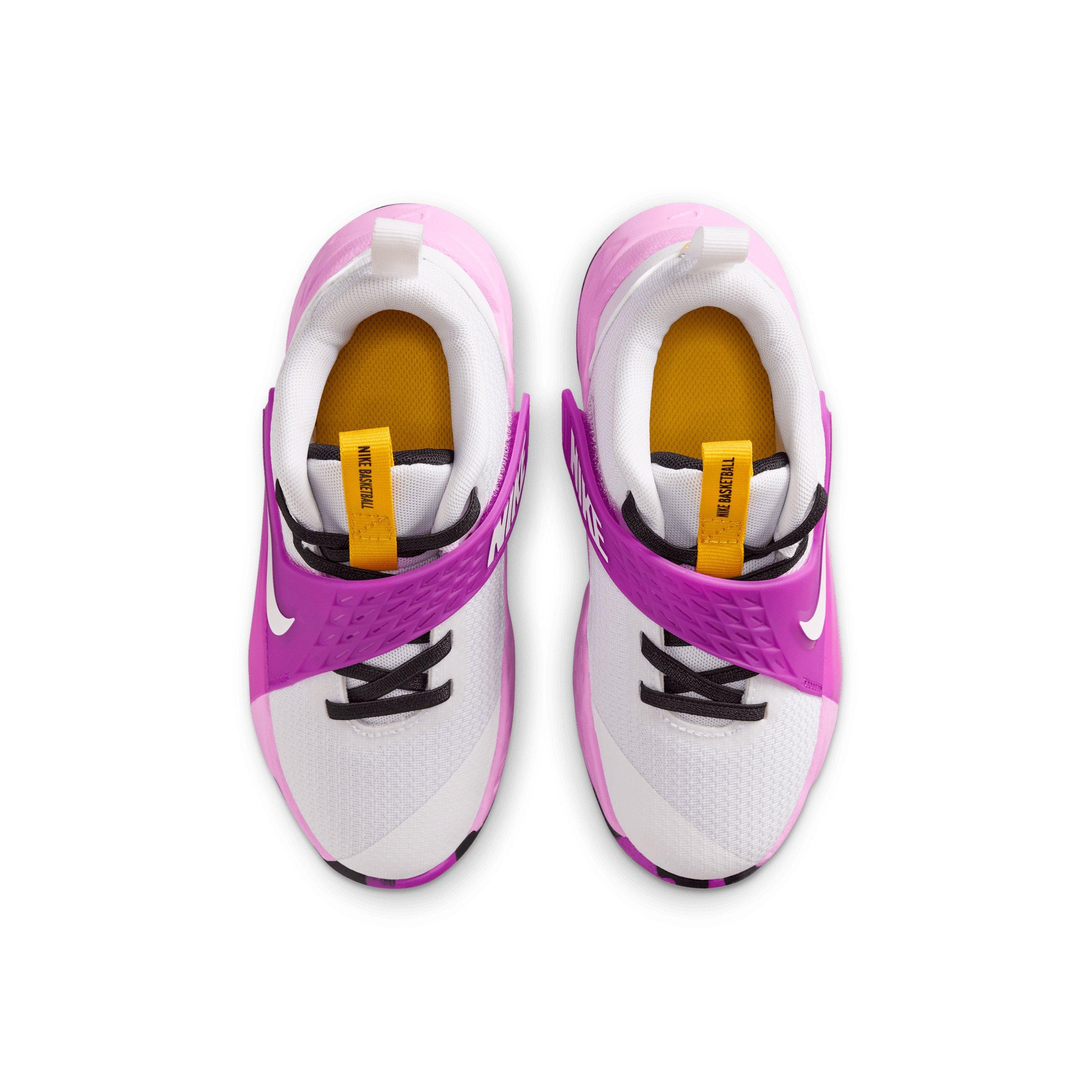 Nike Team Hustle D 12 Preschool Boys' "White/University Gold/Vivid Purple/White" Basketball Shoe