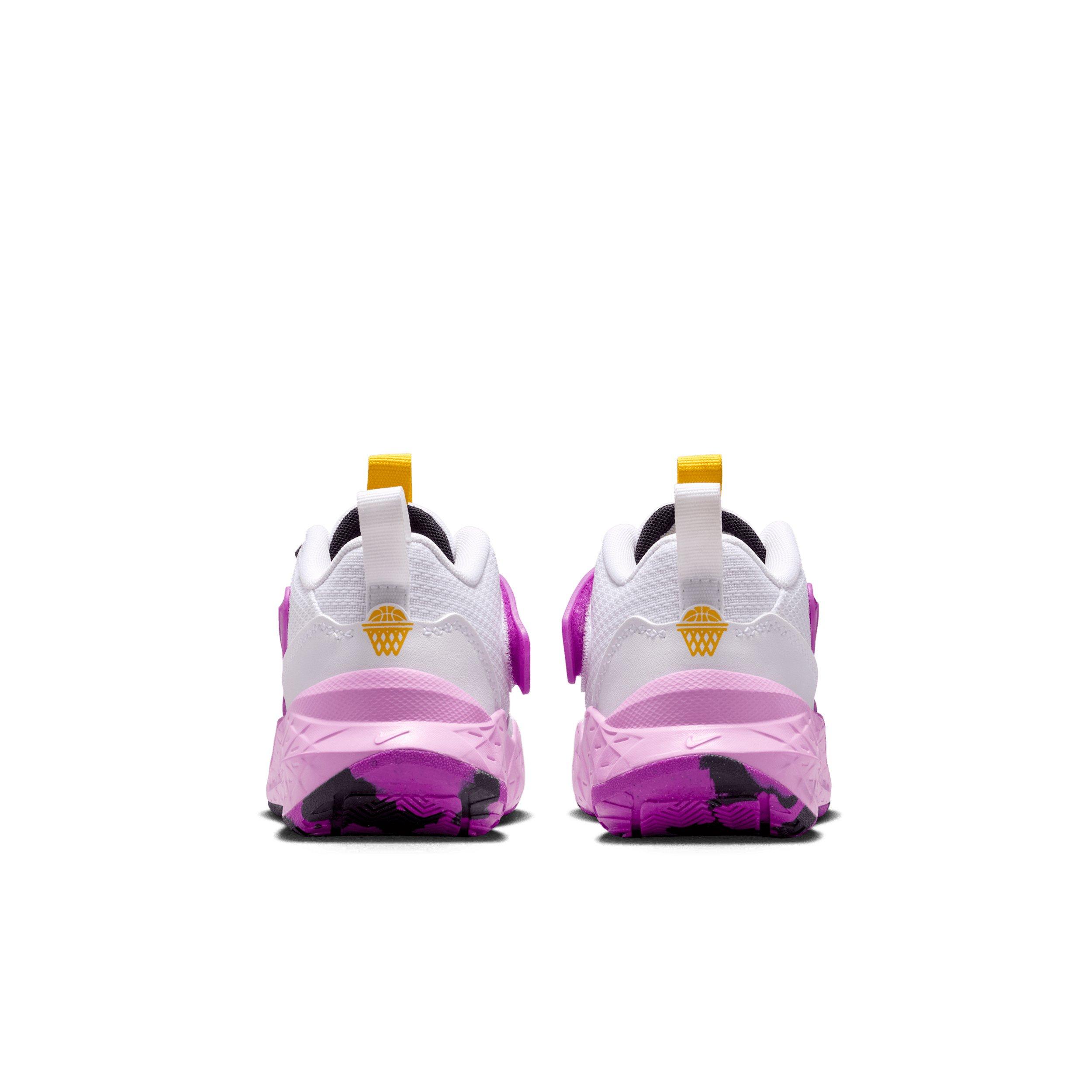 Nike Team Hustle D 12 Preschool Boys' "White/University Gold/Vivid Purple/White" Basketball Shoe