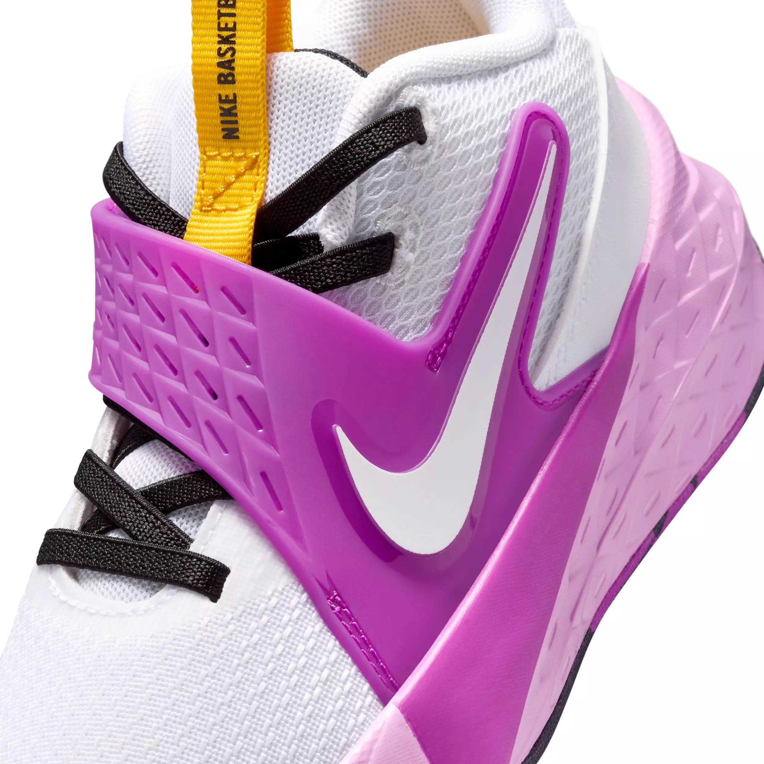 Nike Team Hustle D 12 "White/University Gold/Vivid Purple/White" Preschool Boys' Basketball Shoe - WHITE/GOLD/PURPLE/WHITE
