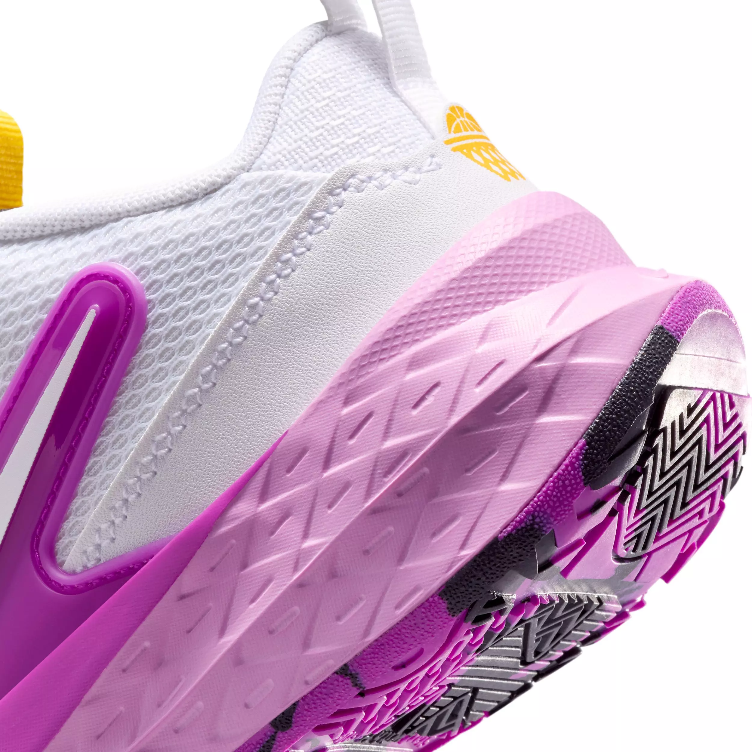 Nike Team Hustle D 12 "White/University Gold/Vivid Purple/White" Preschool Boys' Basketball Shoe - WHITE/GOLD/PURPLE/WHITE