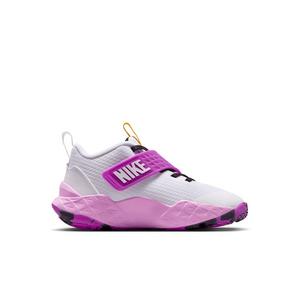 Nike Team Hustle D 12 "White/University Gold/Vivid Purple/White" Preschool Boys' Basketball Shoe