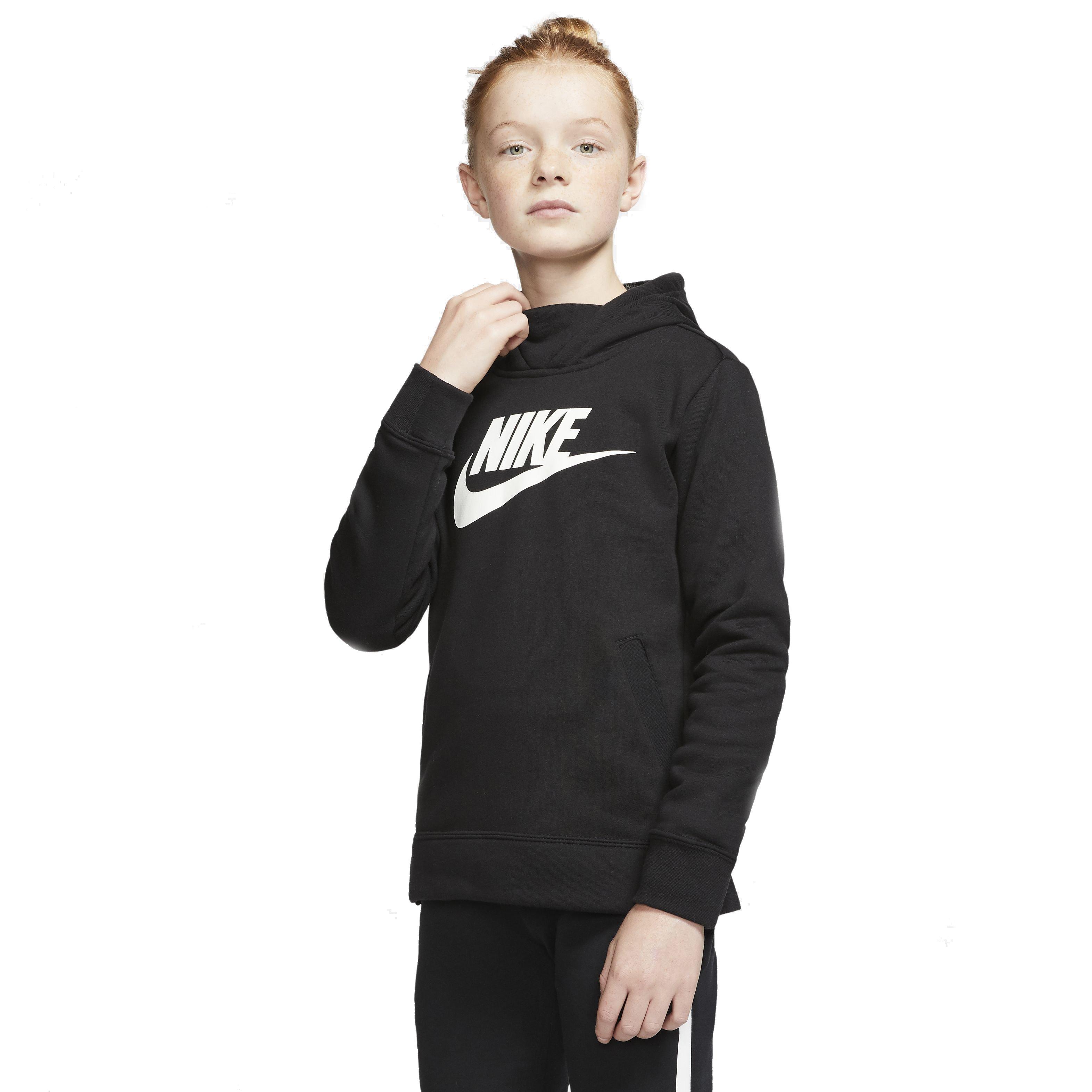Nike Girls' Sportswear Black/White Pullover Hoodie - BLACK/WHITE Thumbnail View 1