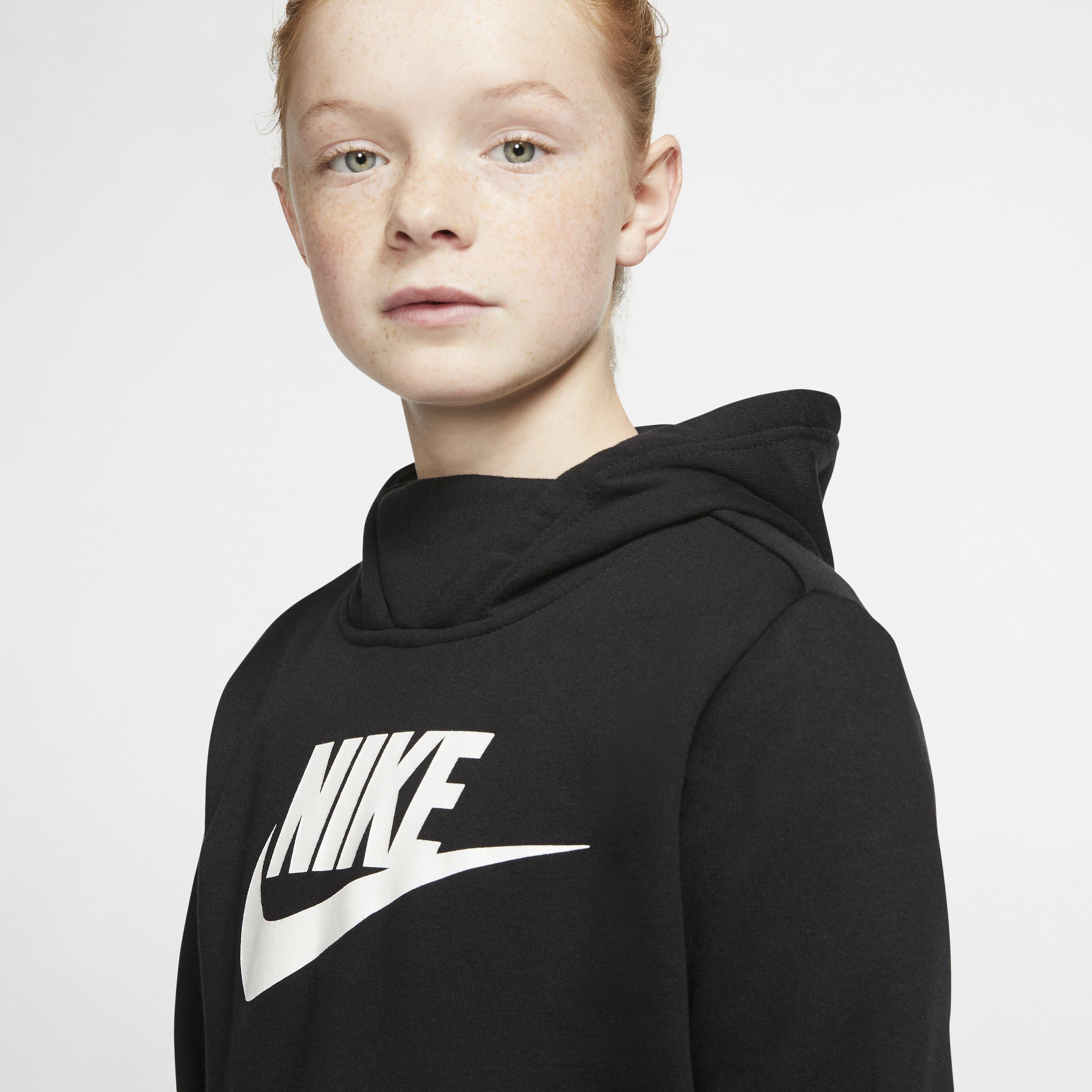 Nike Girls' Sportswear Black/White Pullover Hoodie - BLACK/WHITE Thumbnail View 3