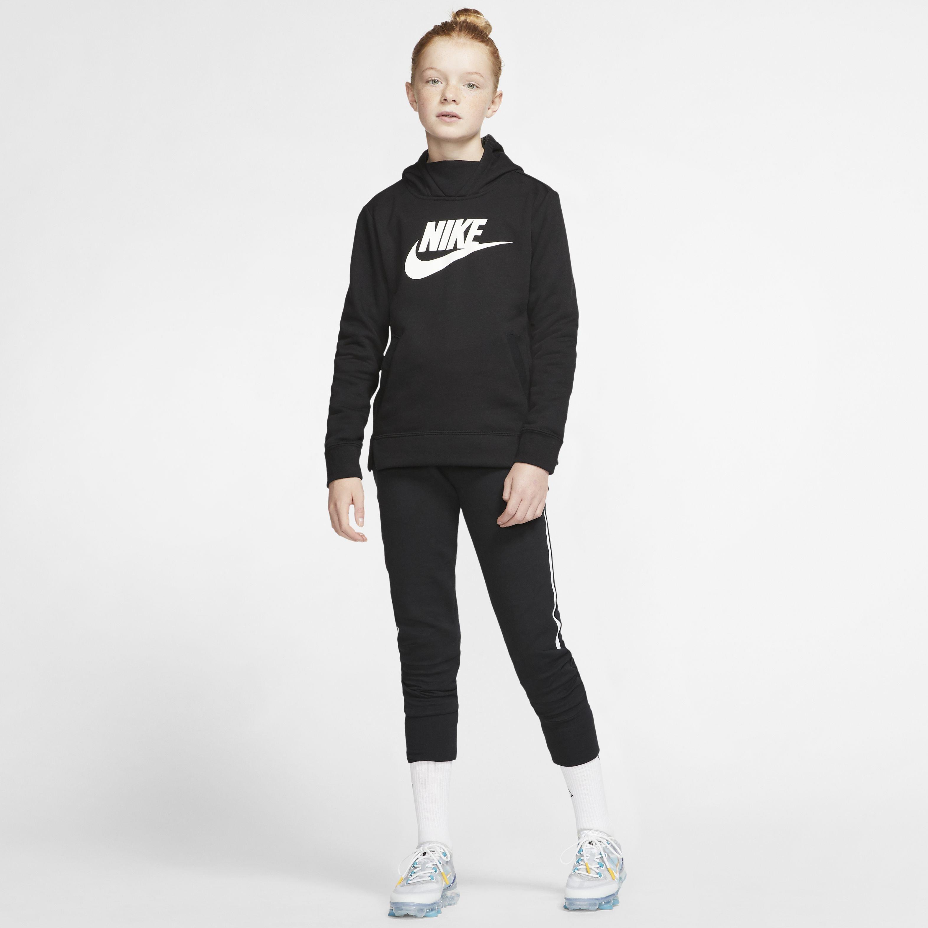 Nike Girls' Sportswear Black/White Pullover Hoodie - BLACK/WHITE Thumbnail View 4