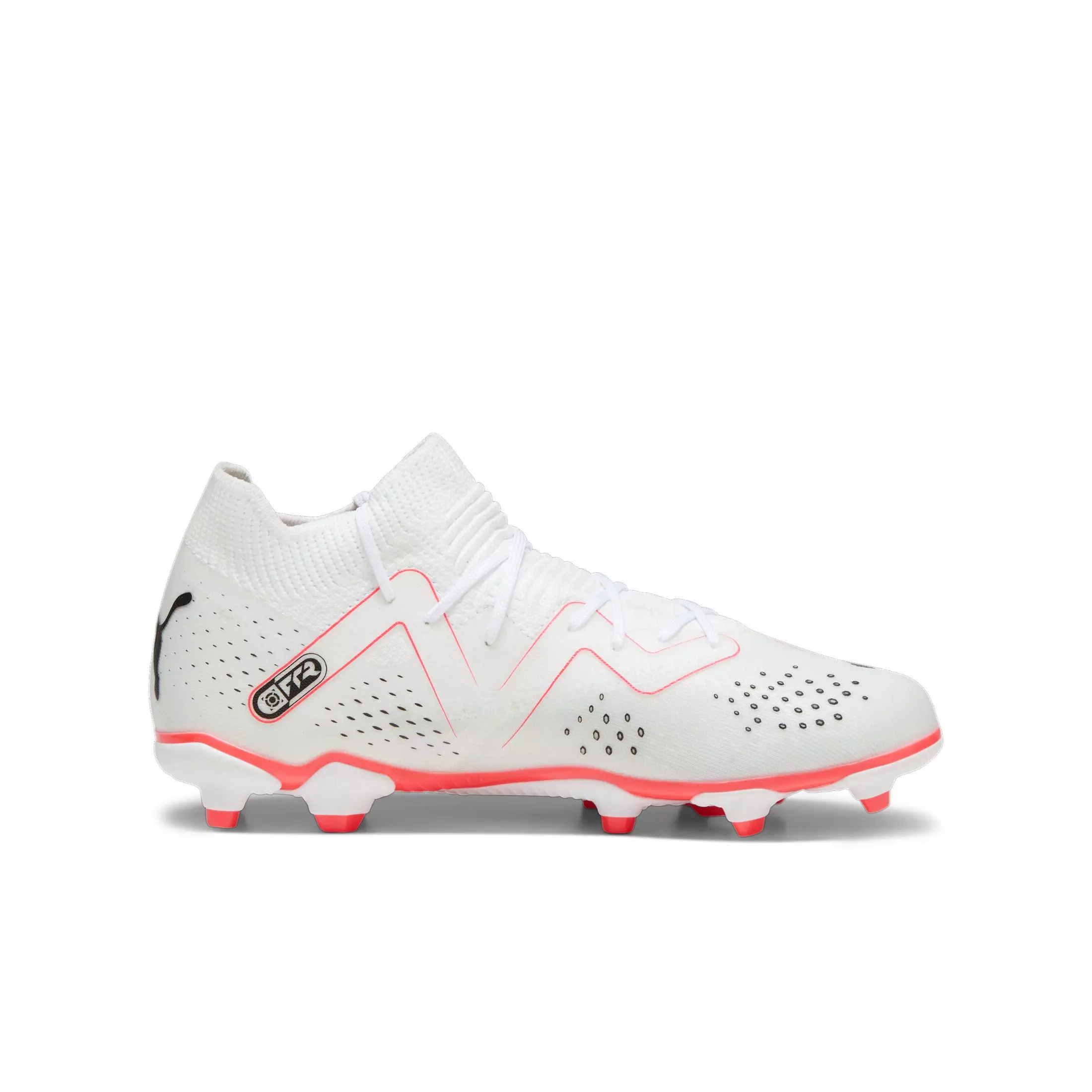 PUMA Future Match FG/AG JR "PUMA White/PUMA Black/Fire Orchid" Grade School Kids' Soccer Cleat - WHITE/BLACK/ORCHID