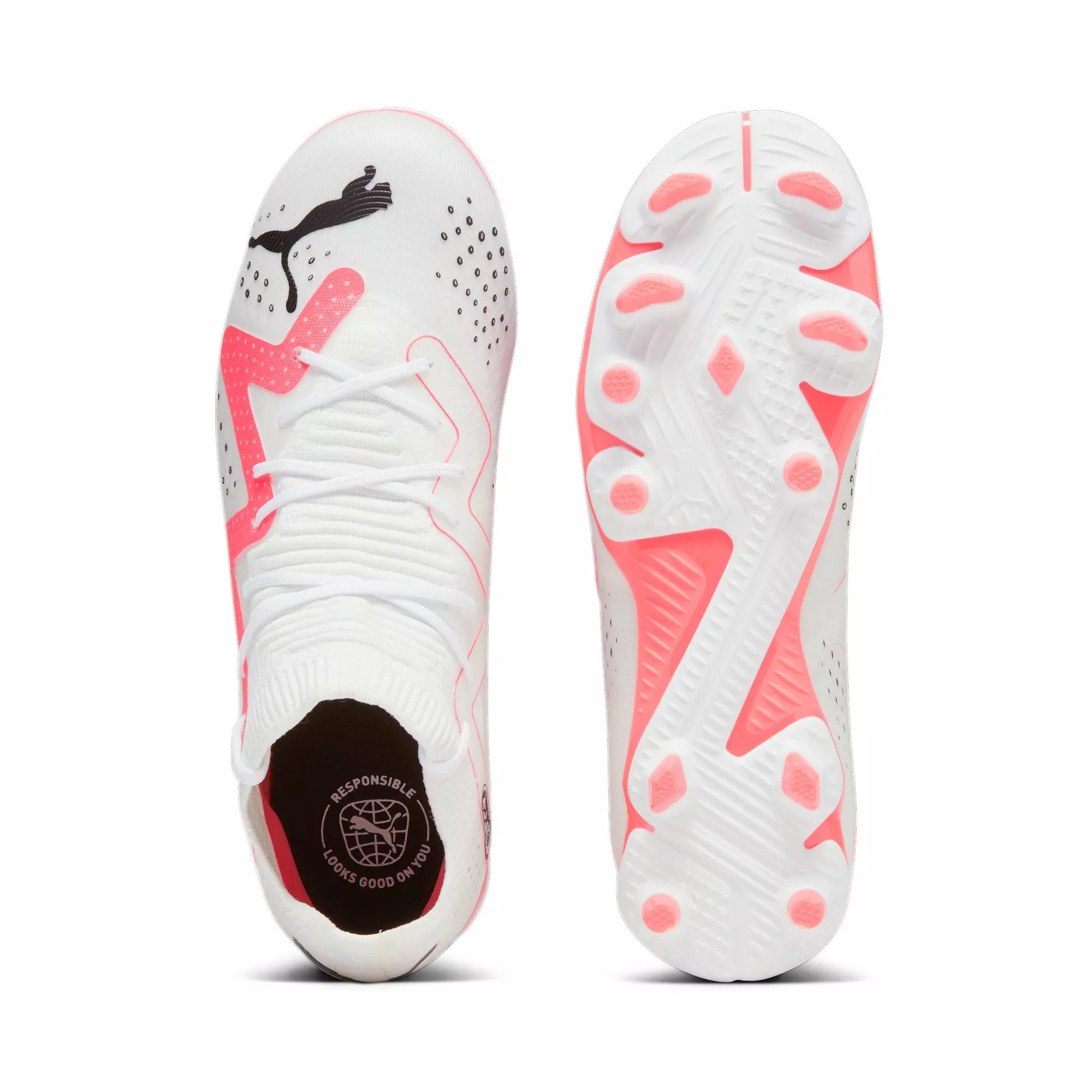 PUMA Future Match FG/AG JR "PUMA White/PUMA Black/Fire Orchid" Grade School Kids' Soccer Cleat - WHITE/BLACK/ORCHID