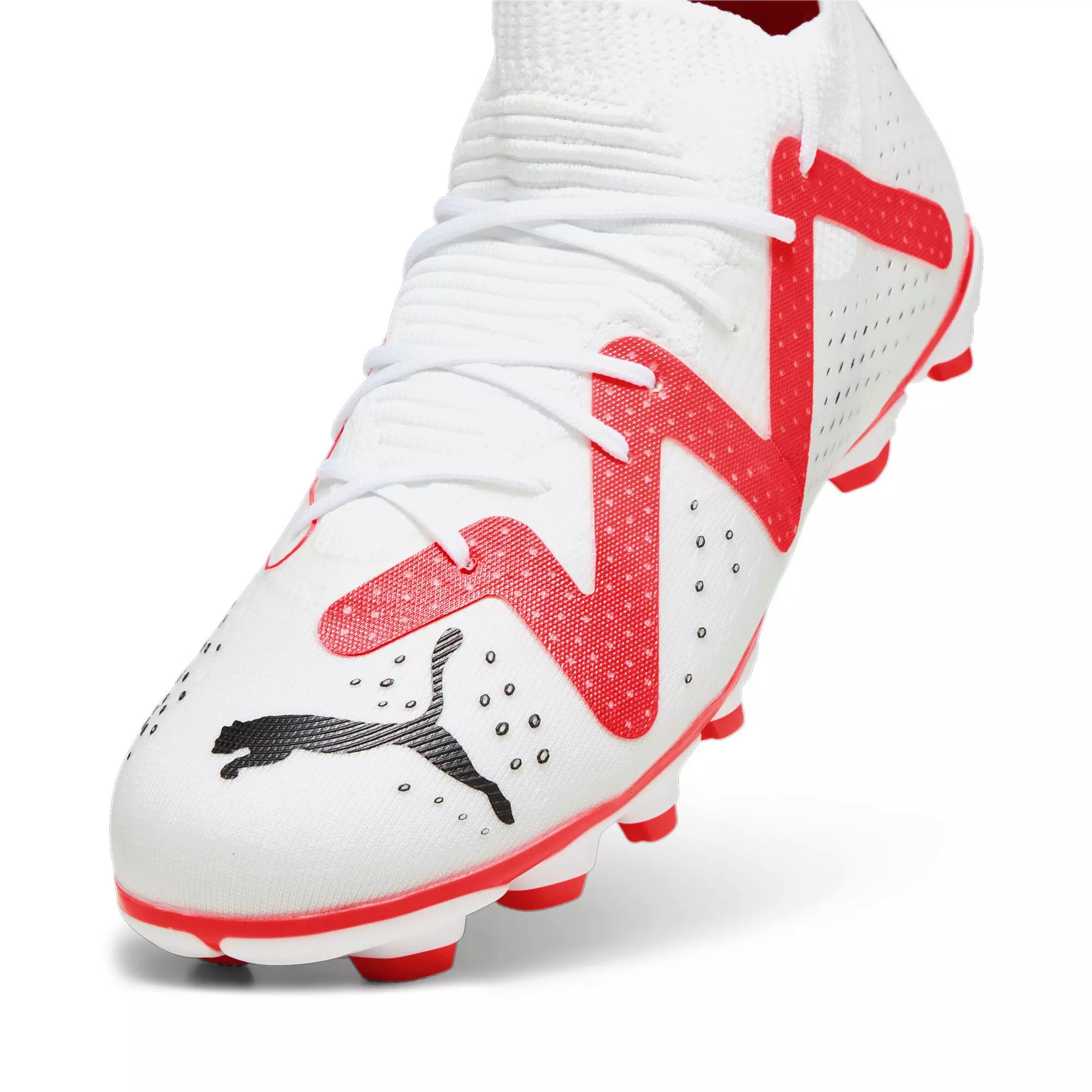 PUMA Future Match FG/AG JR "PUMA White/PUMA Black/Fire Orchid" Grade School Kids' Soccer Cleat - WHITE/BLACK/ORCHID