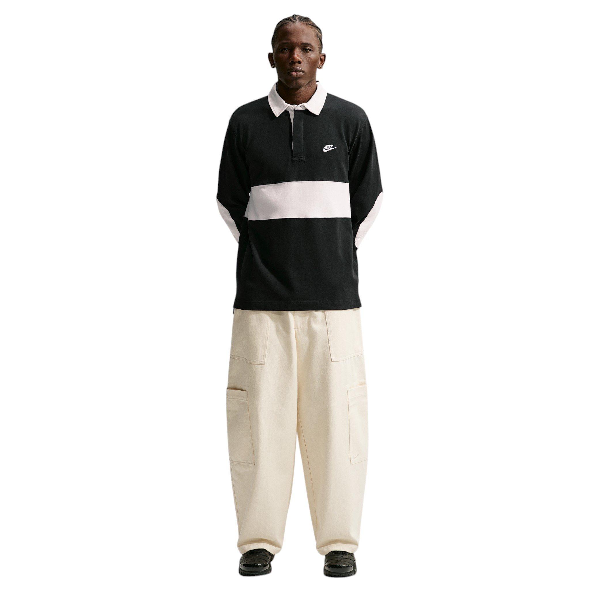 Nike Men's Sportswear Club Long-Sleeve Rugby Top - BLACK Thumbnail View 4