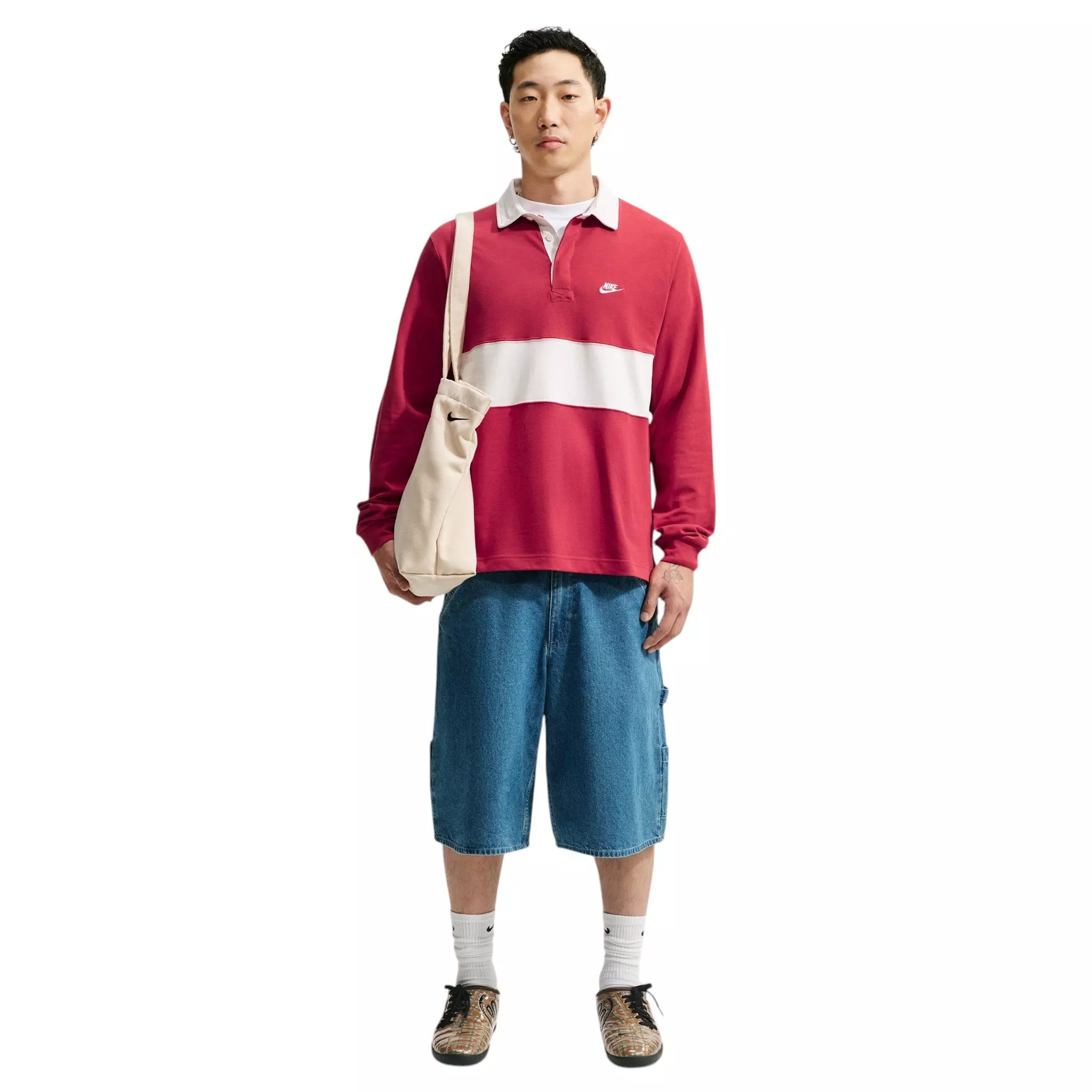 Nike Men's Sportswear Club Long-Sleeve Rugby Top - RED