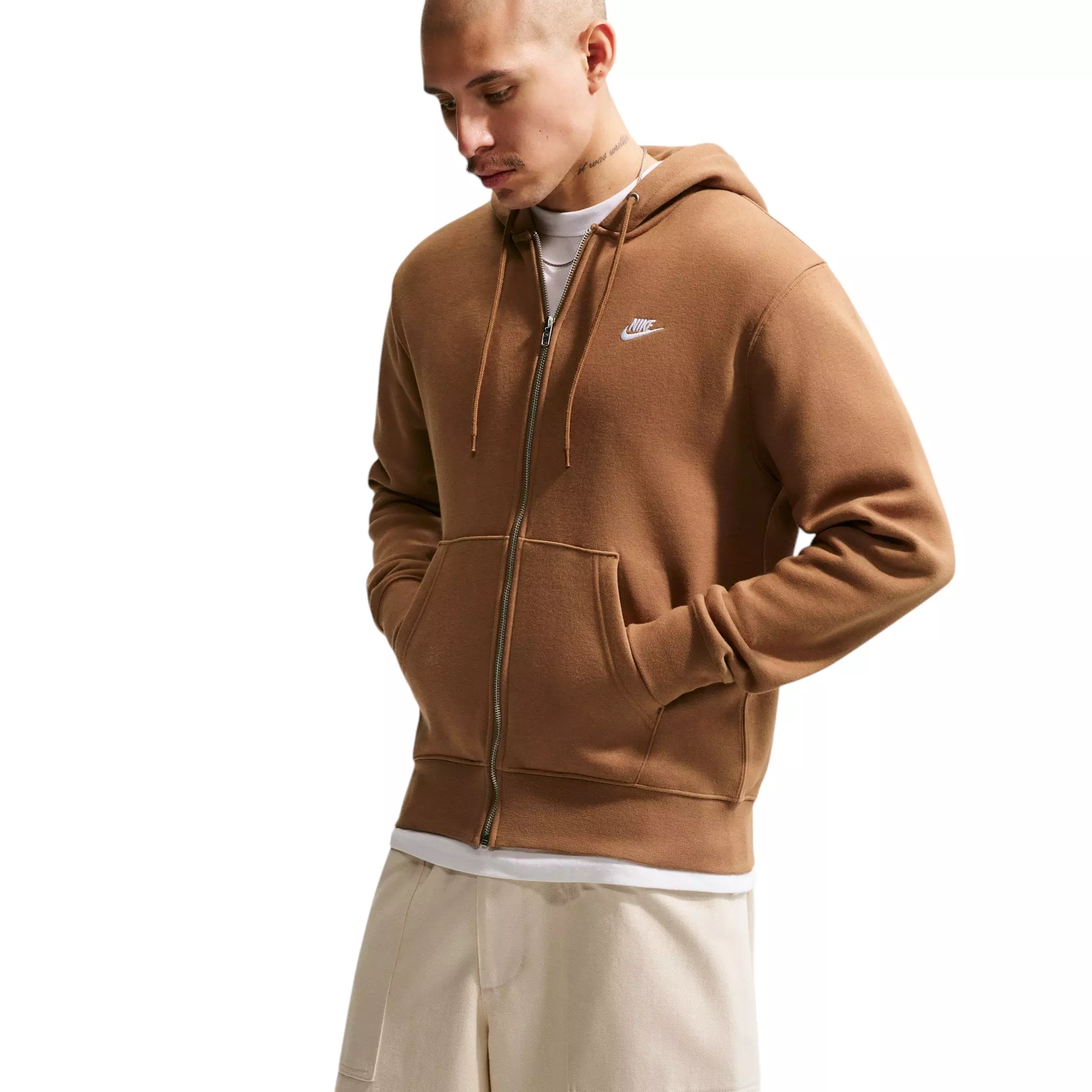 Nike Men's Club Full-Zip Fleece Hoodie - BROWN