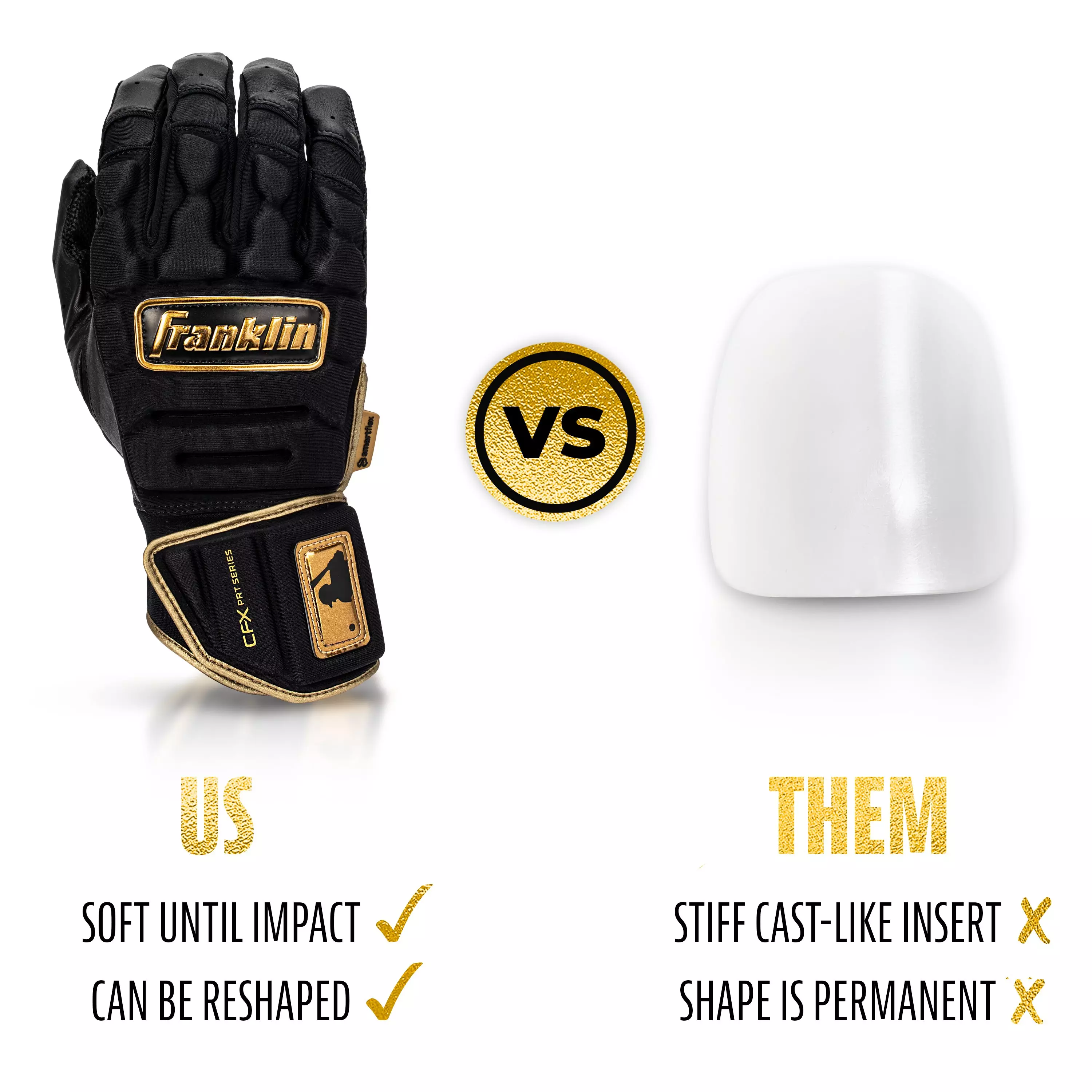 Franklin Sports CFX PRT Protective Batting Gloves - Black/Gold - BLACK/GOLD