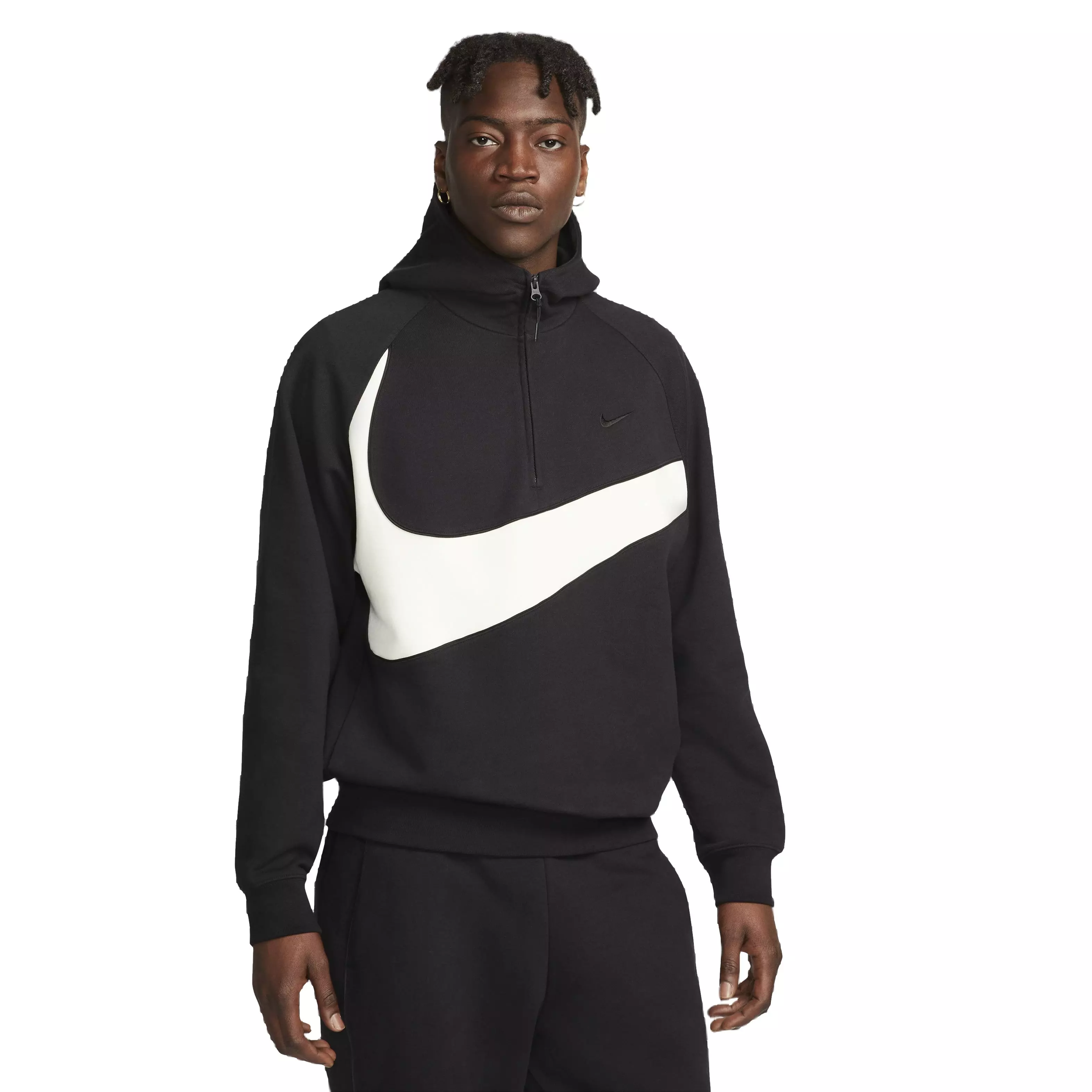 Nike Men's Swoosh 1/2 Zip Fleece Hoodie - BLACK