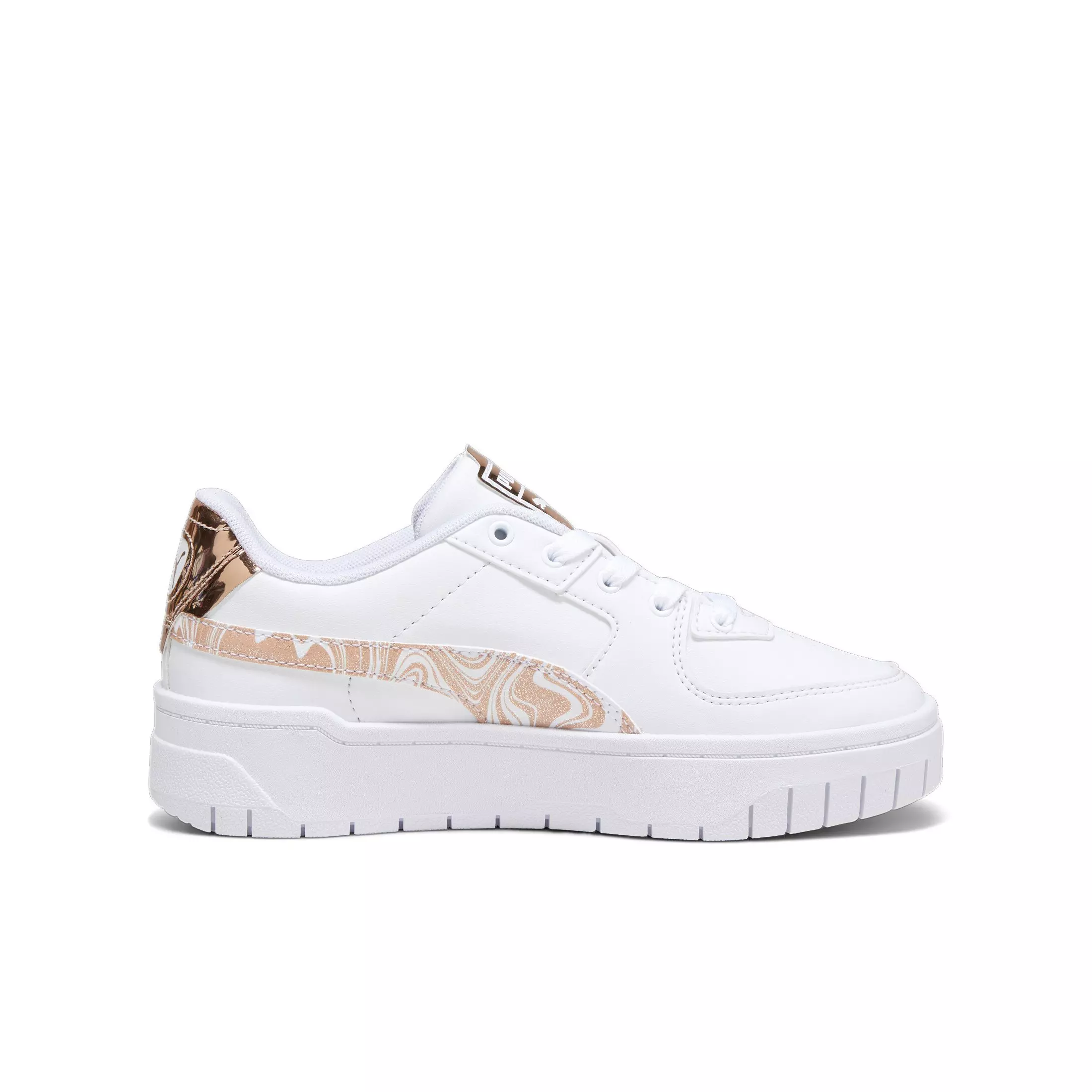 PUMA Cali Deam Golden Marble JR "Puma White/Rose Gold" Grade School Girls' Shoe - WHITE/GOLD