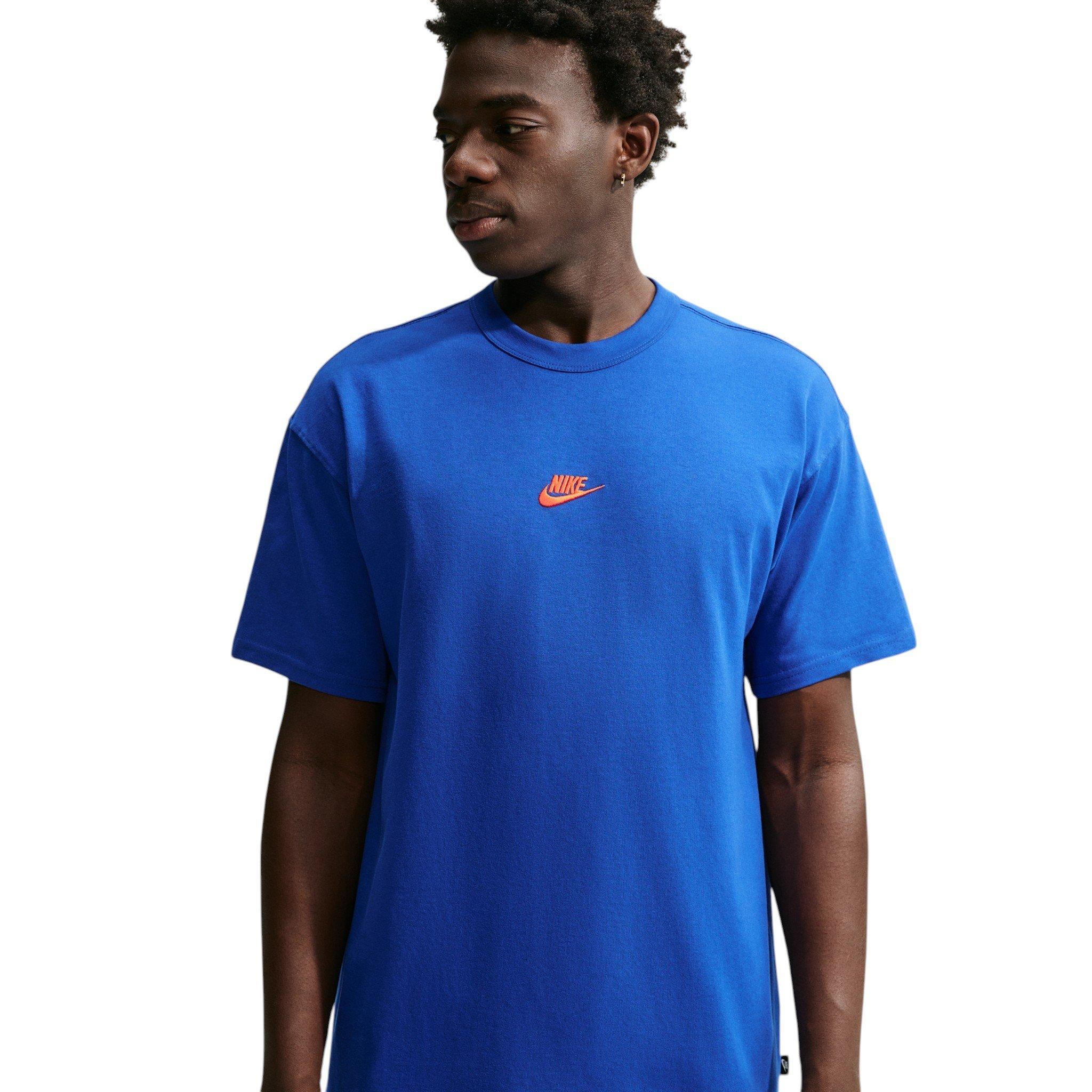 Nike Men's Sportswear Premium Essentials Small Embroidered Logo Long-Sleeve T-Shirt - BLUE