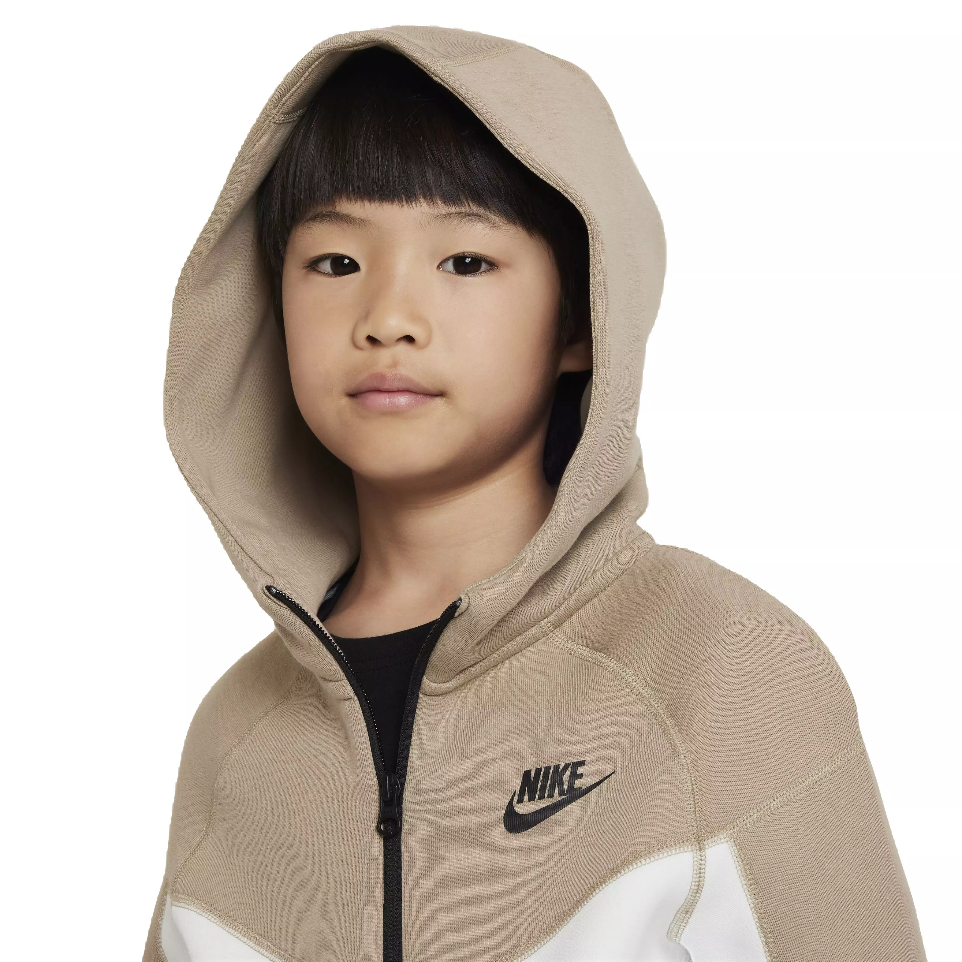 Nike Big Boys' Sportswear Tech Fleece Full Zip Jacket - WHITE/KHAKI