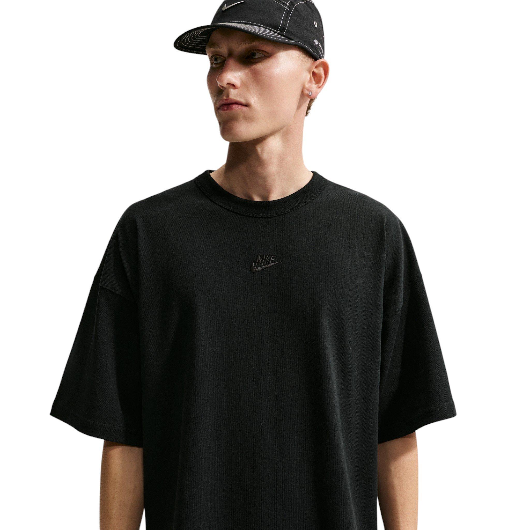 Nike Men's Sportswear Premium Essentials Embroidered Logo Oversized T-Shirt - BLACK
