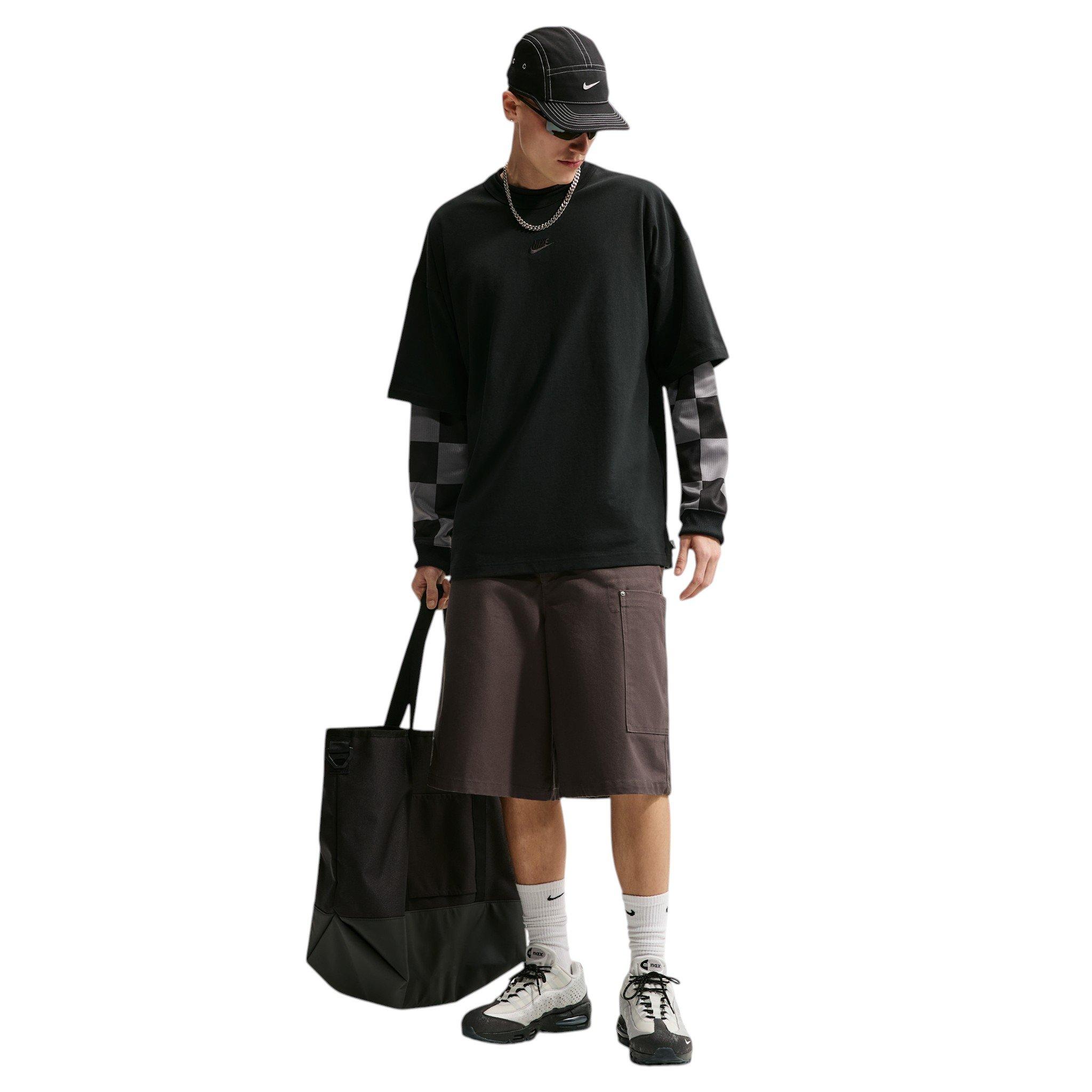 Nike Men's Sportswear Premium Essentials Embroidered Logo Oversized T-Shirt - BLACK
