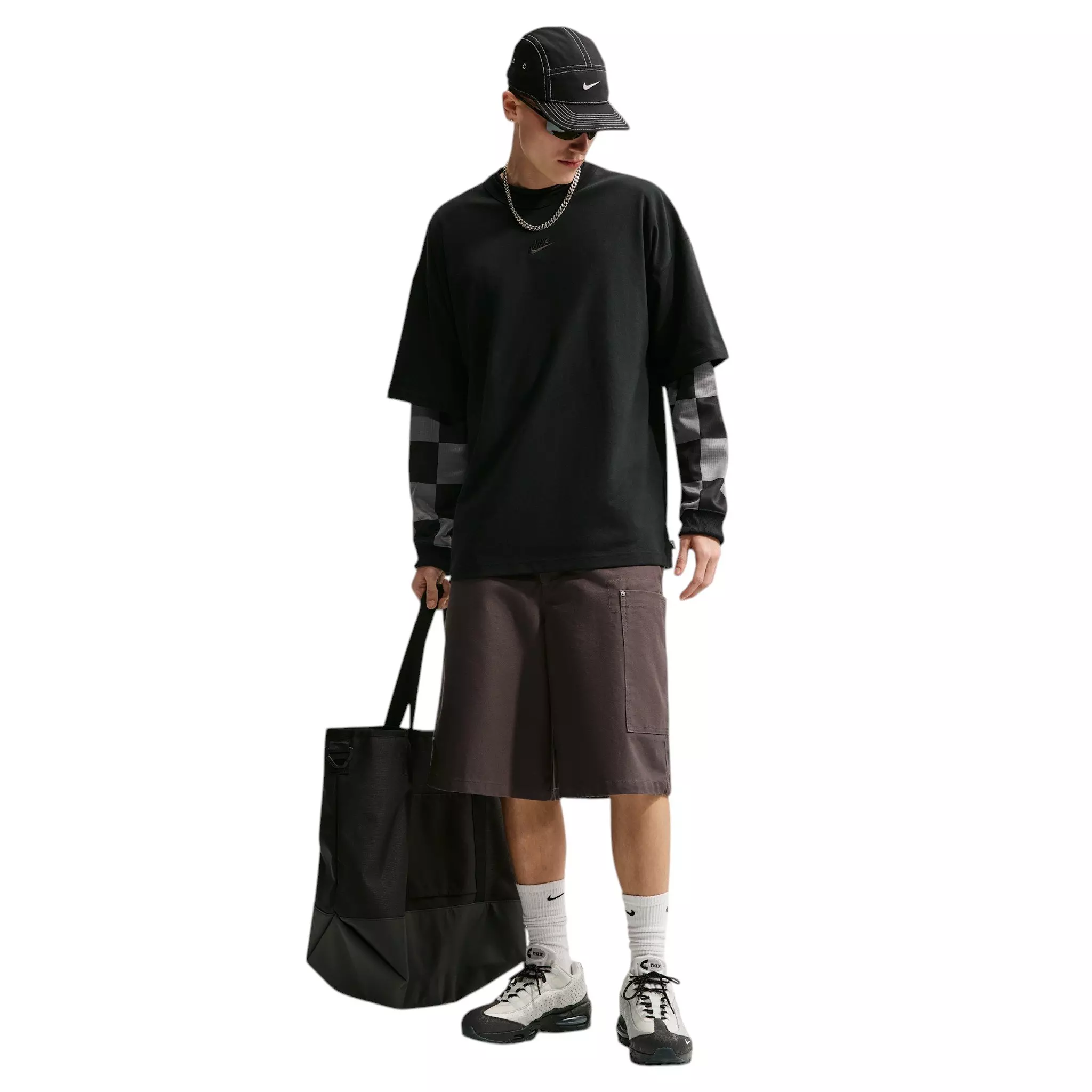 Nike Men's Sportswear Premium Essentials Embroidered Logo Oversized T-Shirt - BLACK