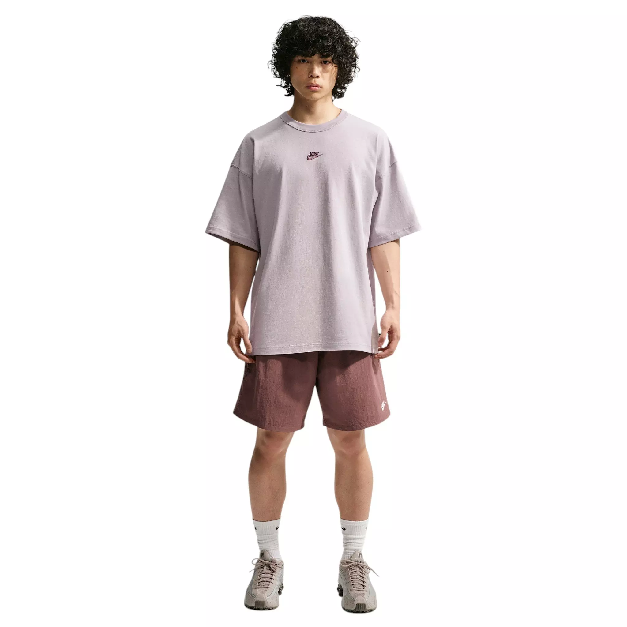 Nike Men's Sportswear Premium Essentials Embroidered Logo Oversized T-Shirt - PURPLE