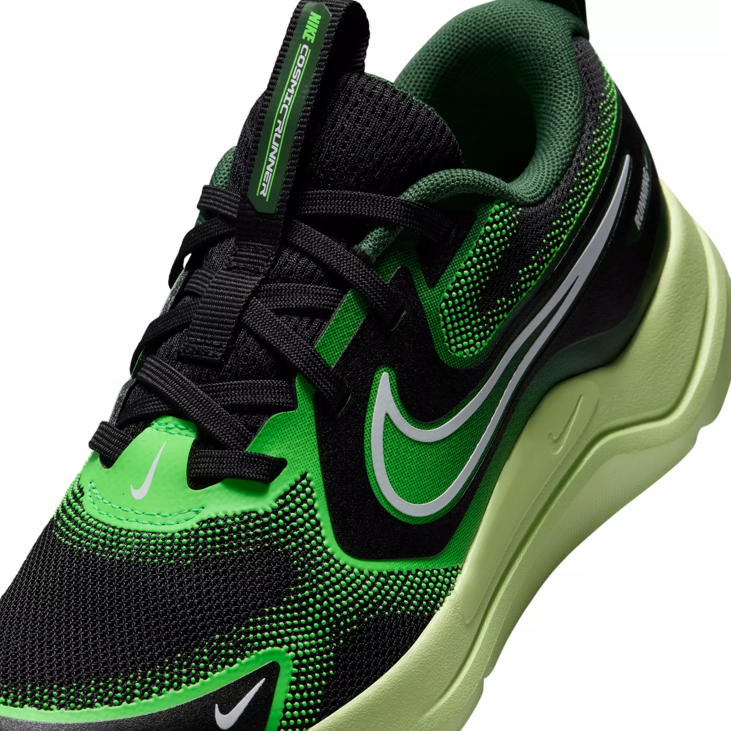 Nike Cosmic Runner "Black/Light Liquid Lime/Fir/White" Grade School Boys' Running Shoe - BLACK/LT LIME/FIR/WHITE