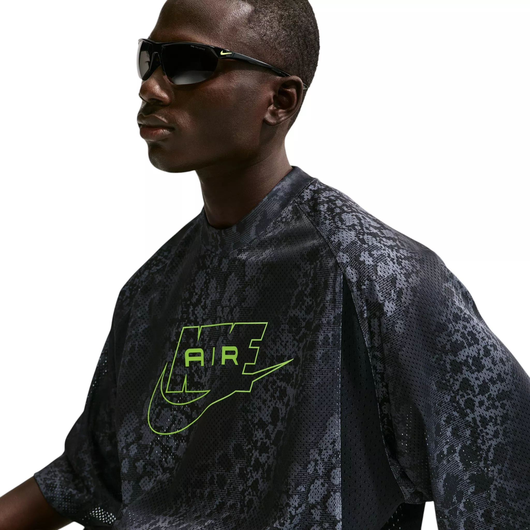 Nike Men's Air All-Over Print Mesh Jersey - Dark Smoke Grey/Black/Volt - DK GREY/BLACK/VOLT