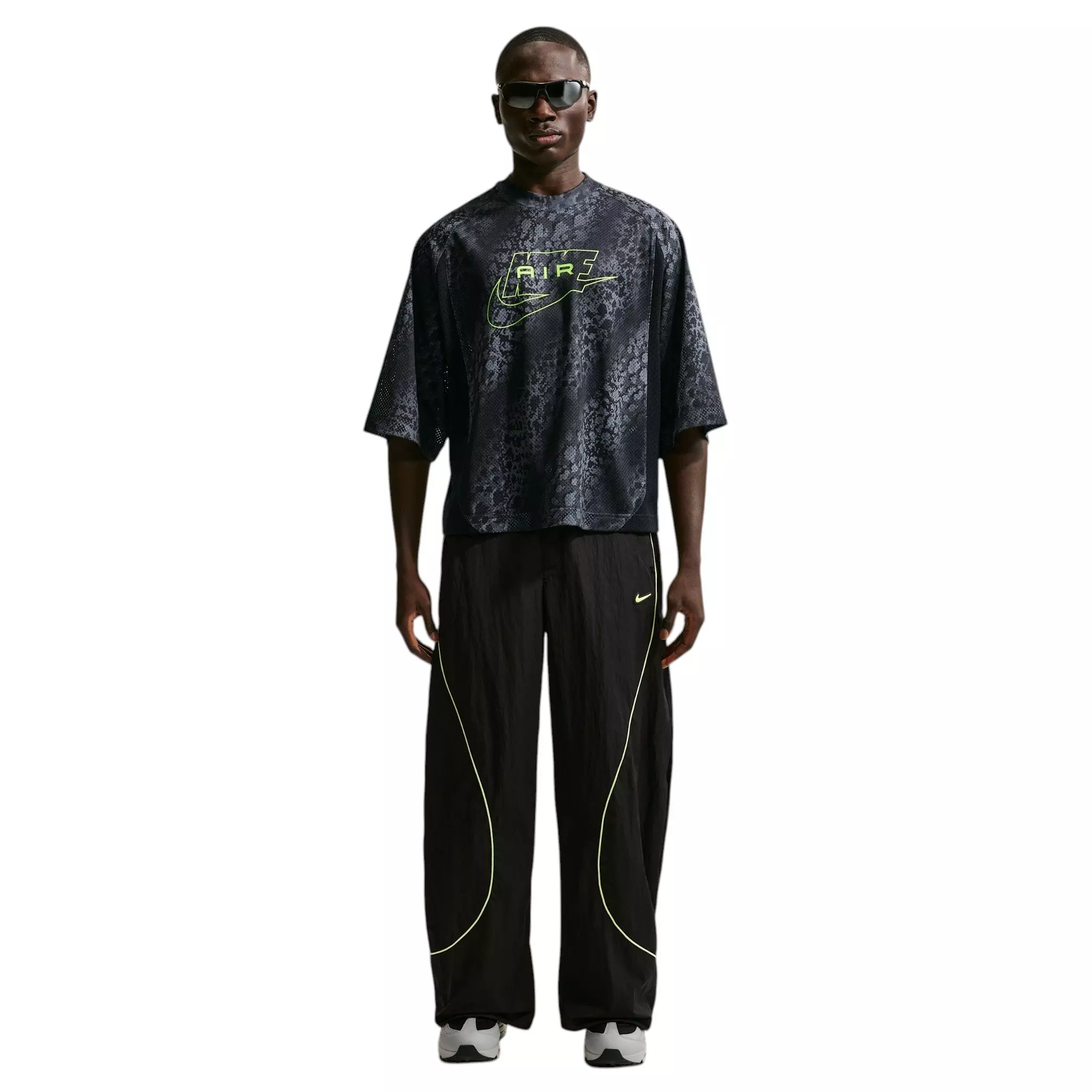 Nike Men's Air All-Over Print Mesh Jersey - Dark Smoke Grey/Black/Volt - DK GREY/BLACK/VOLT