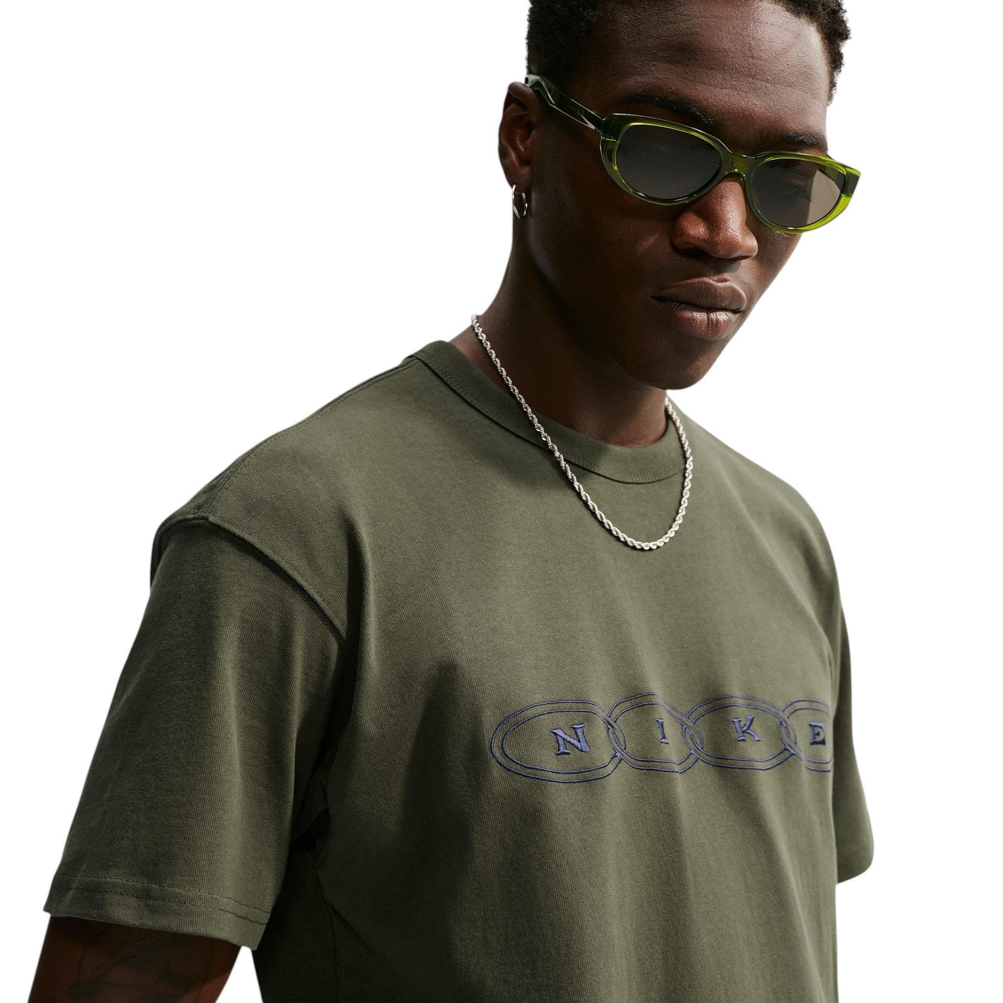 Nike Men's Sportswear Embroidered Premium Essentials T-Shirt - GREEN Thumbnail View 3