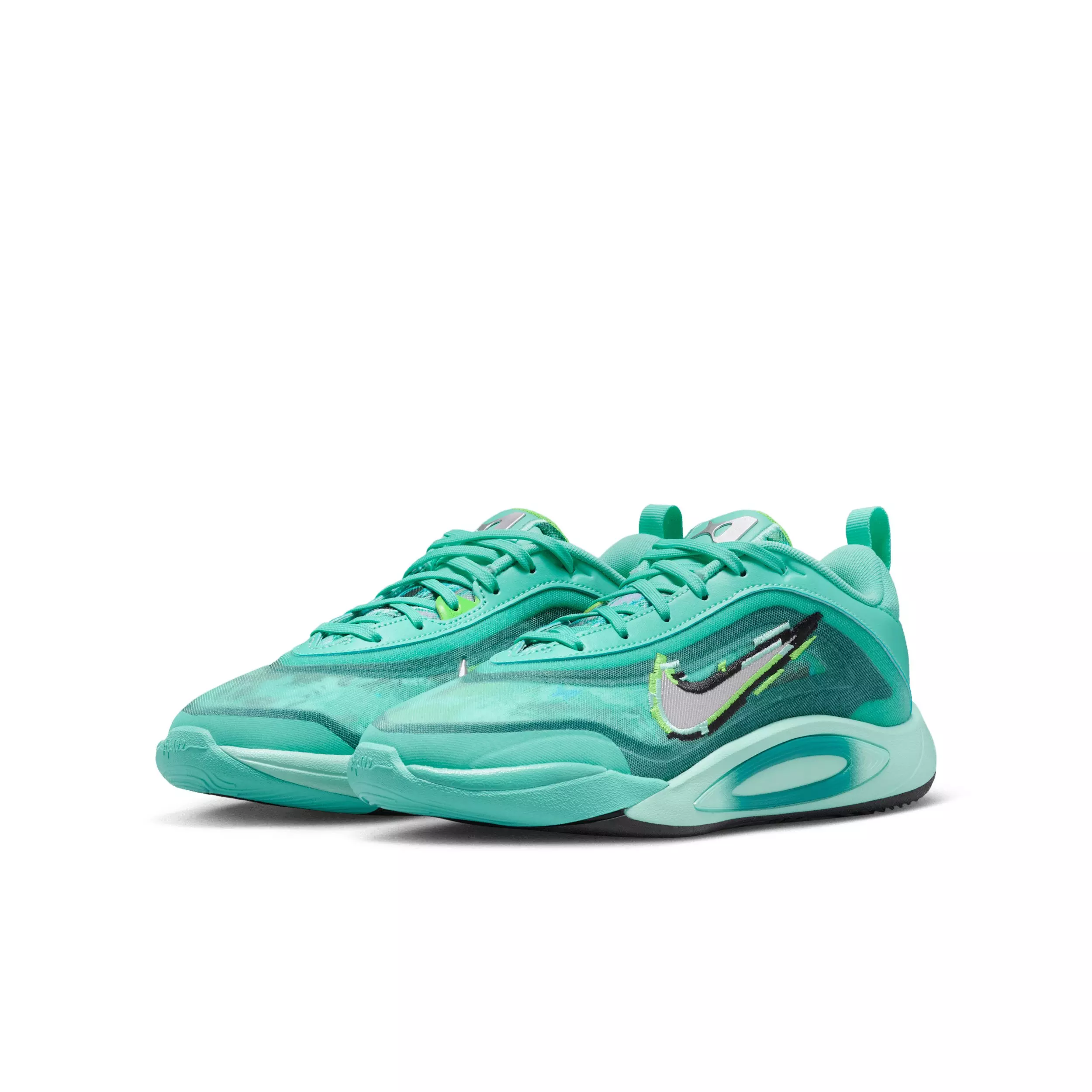 Nike A'One "Bleached Turquoise/Washed Teal/Geode Teal/Silver" Grade School Boys' Basketball Shoe - TURQUOISE/TEAL/TEAL/SILVER