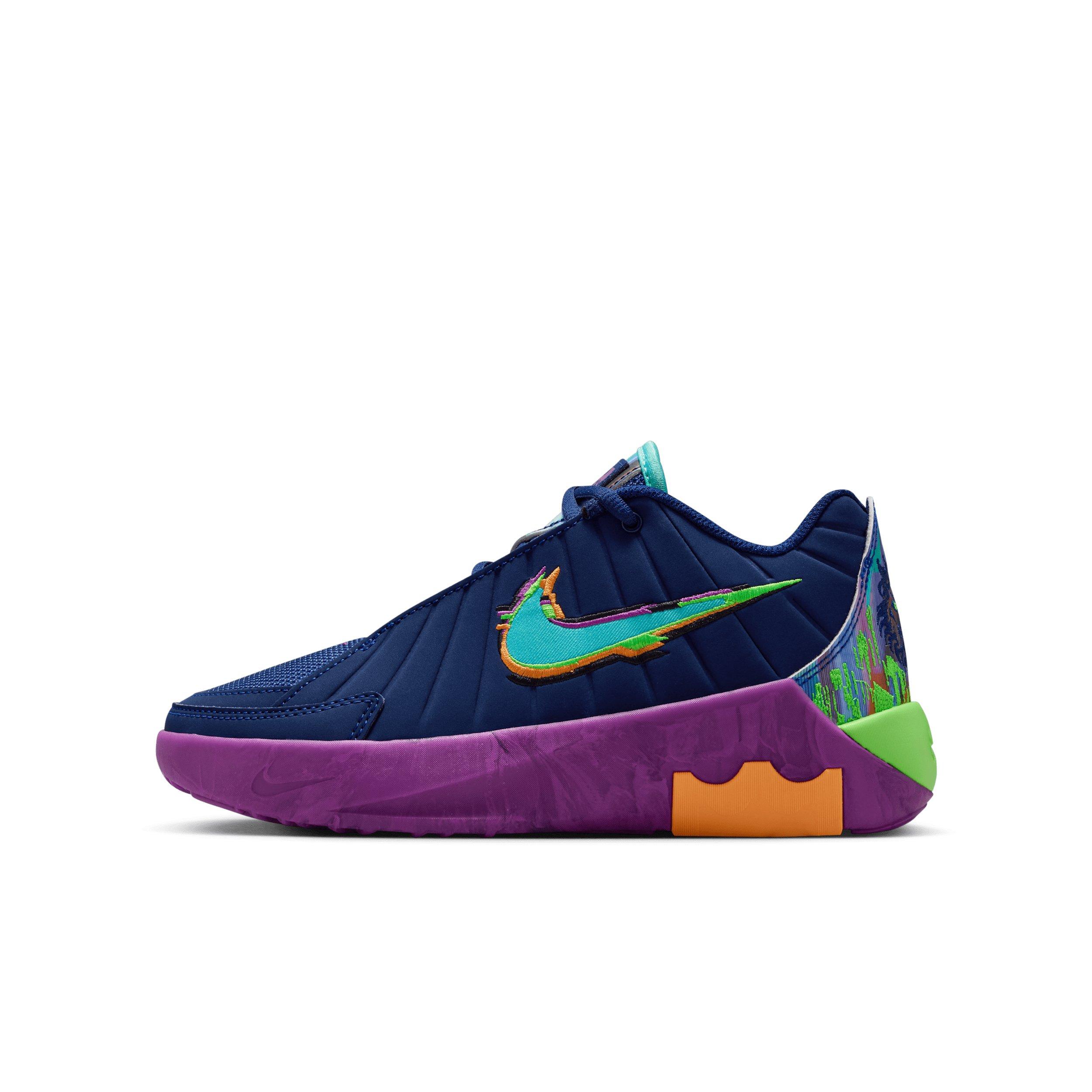 Nike LeBron Witness 9 Grade School Boys' "Blue Void/Purple/Green Strike/Turquoise" Basketball Shoe