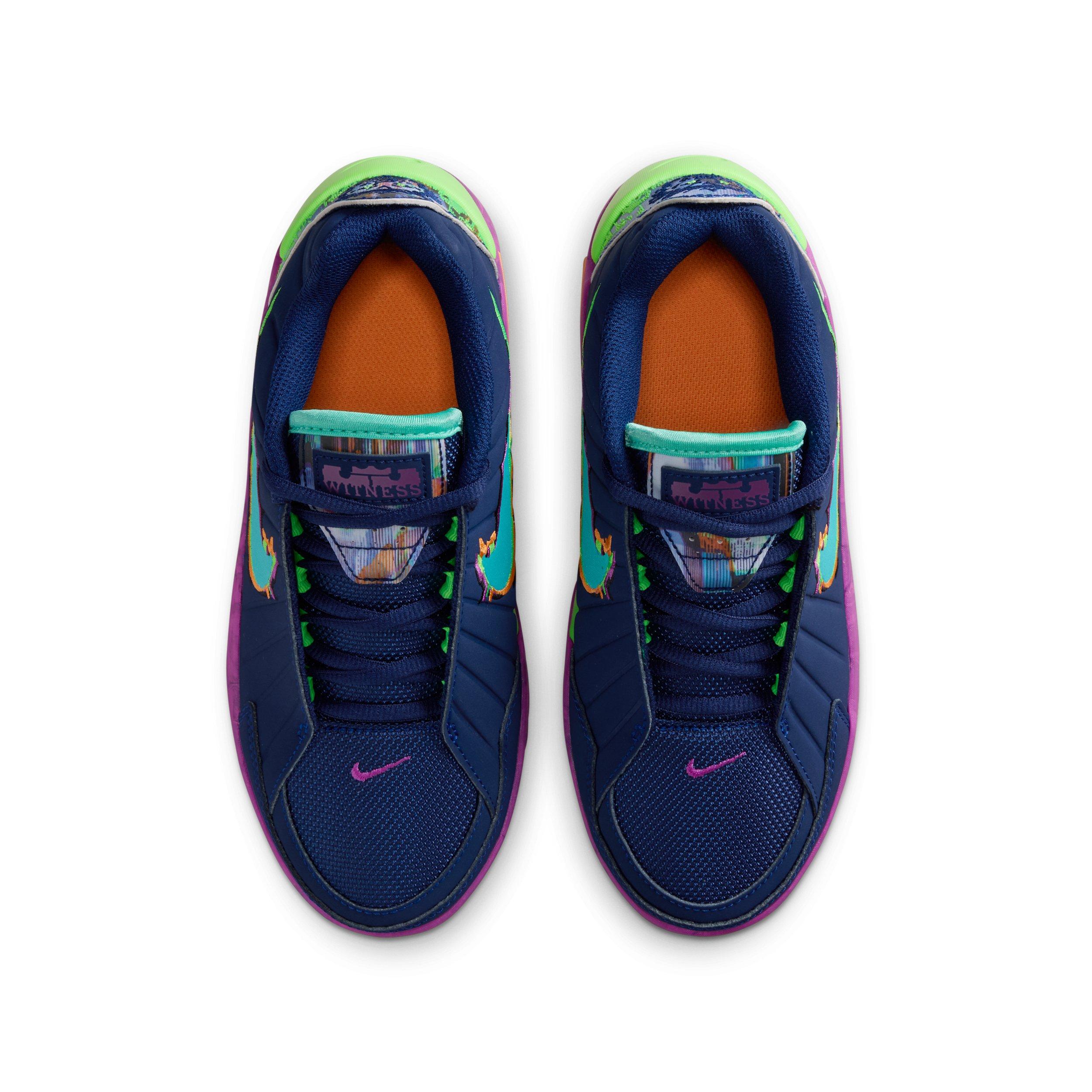Nike LeBron Witness 9 Grade School Boys' "Blue Void/Purple/Green Strike/Turquoise" Basketball Shoe