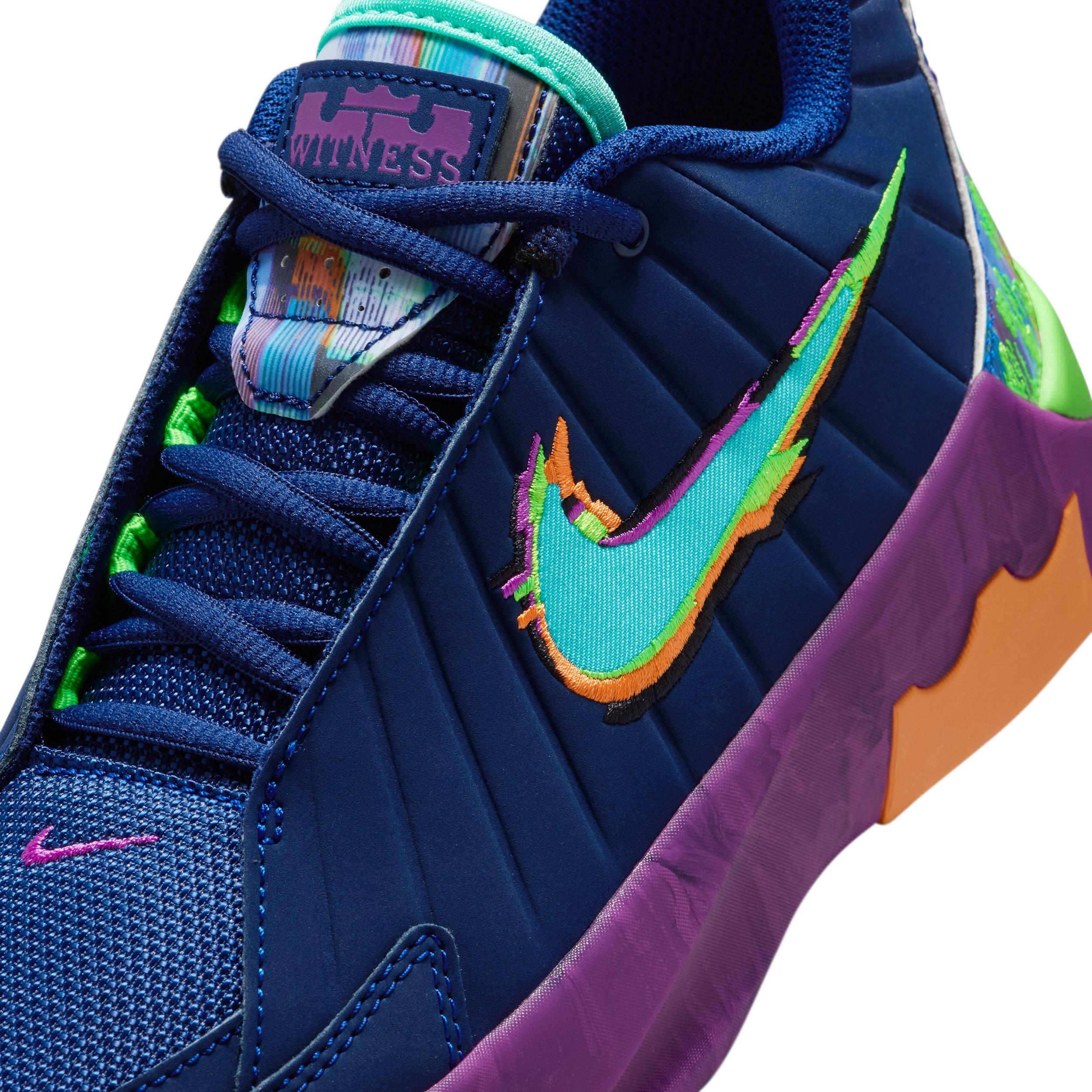 Nike LeBron Witness 9 Grade School Boys' "Blue Void/Purple/Green Strike/Turquoise" Basketball Shoe