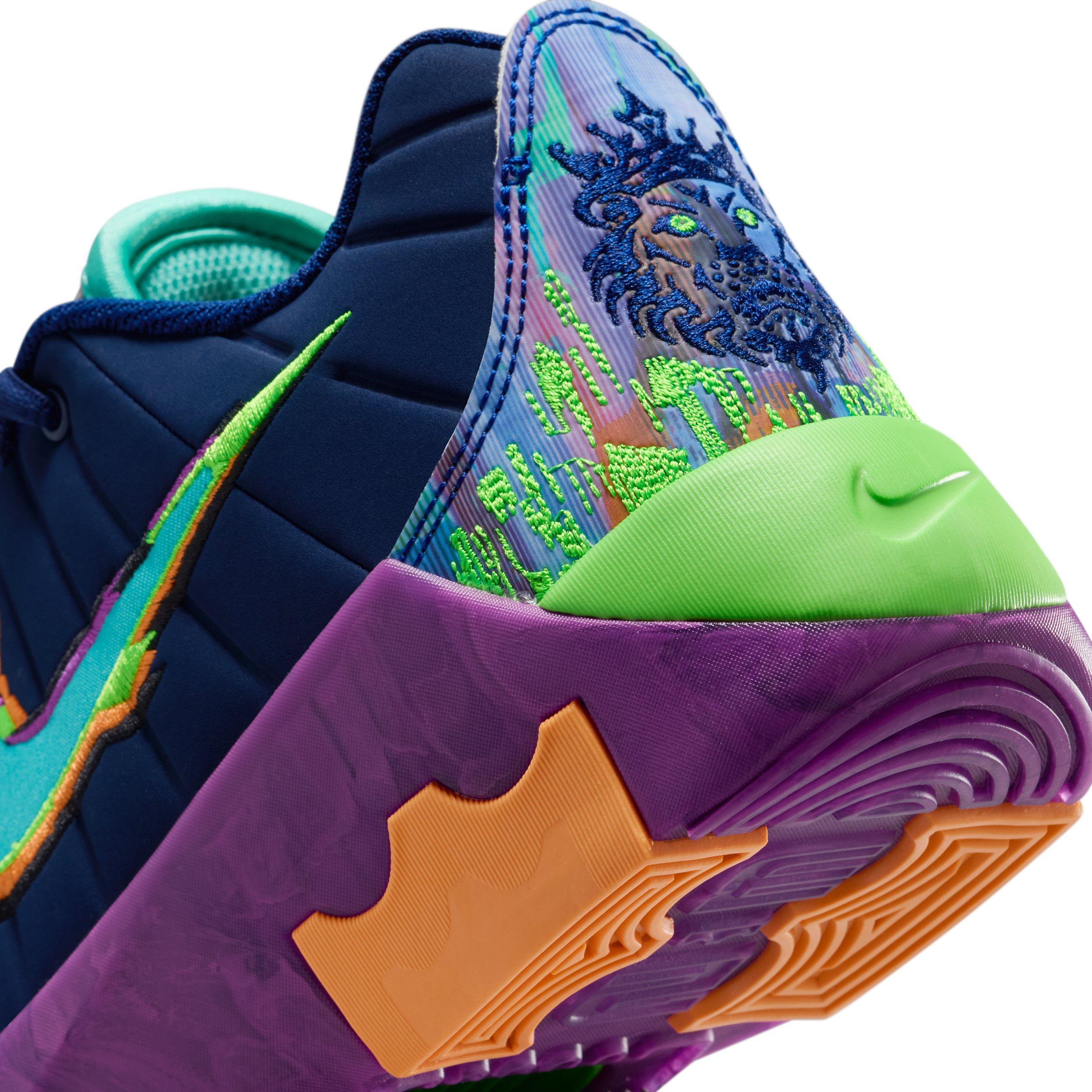 Nike LeBron Witness 9 Grade School Boys' "Blue Void/Purple/Green Strike/Turquoise" Basketball Shoe
