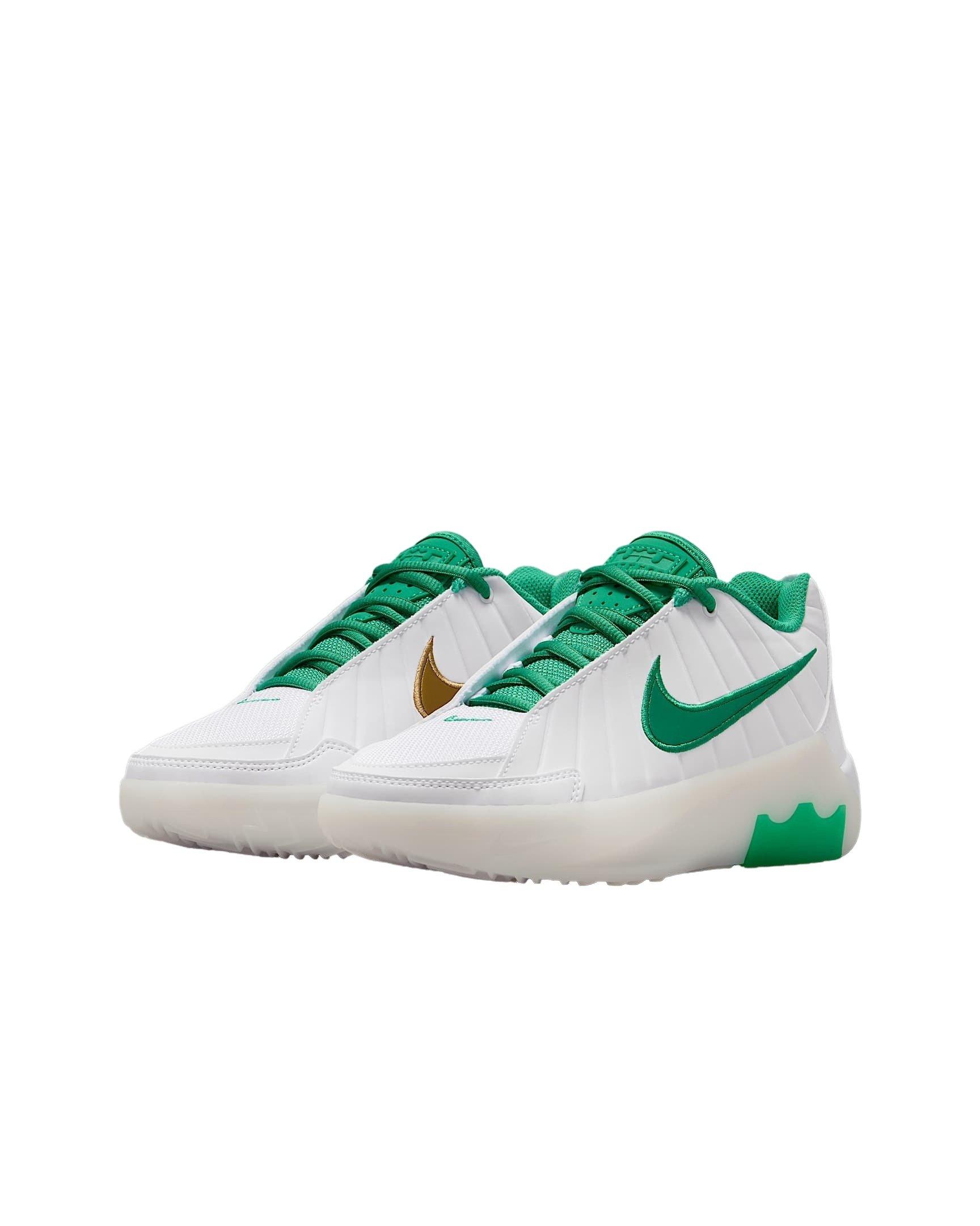 Nike LeBron Witness 9 Grade School Boys' "White/White/Metallic Gold/Stadium Green" Basketball Shoe