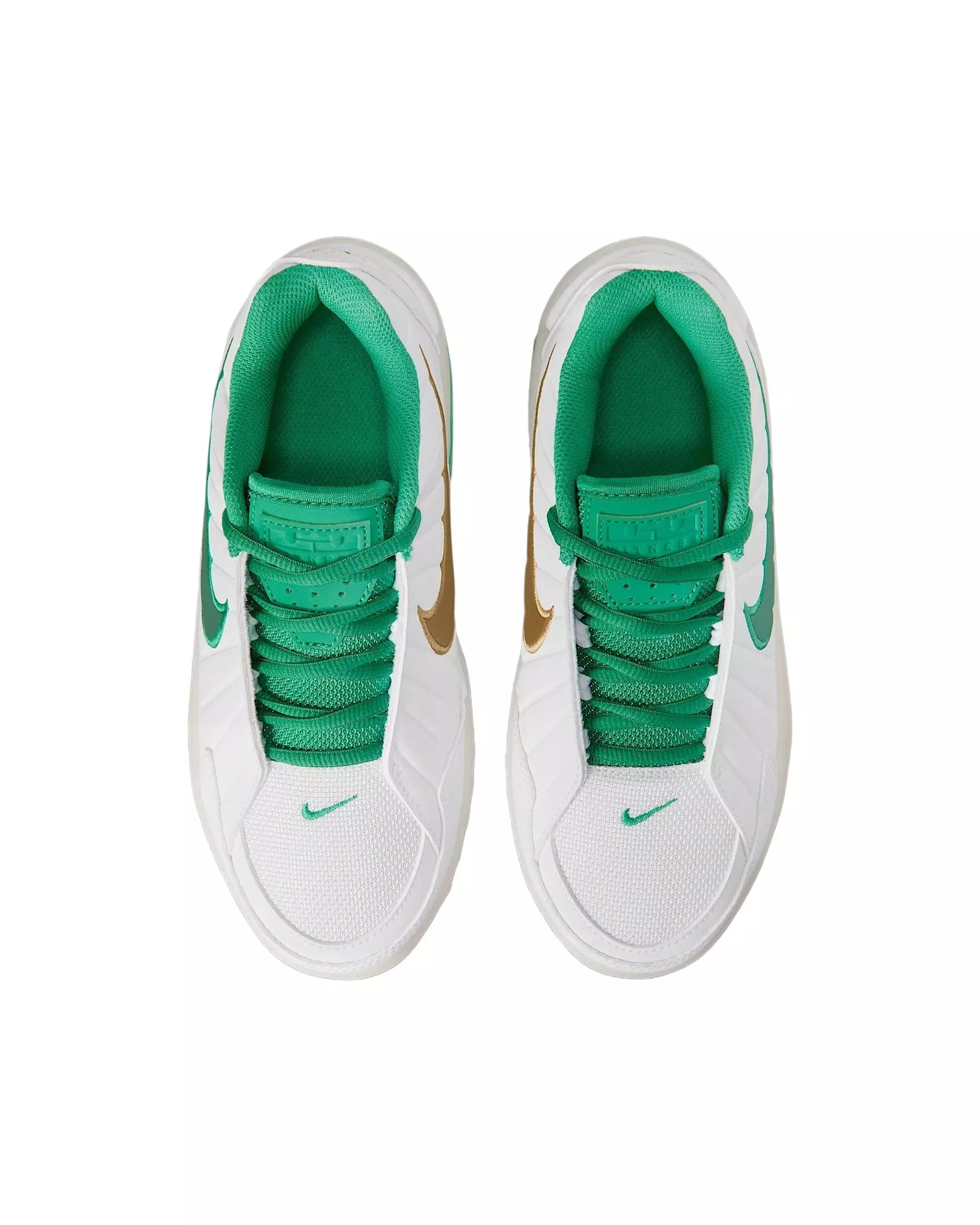Nike LeBron Witness 9 "White/White/Metallic Gold/Stadium Green" Grade School Boys' Basketball Shoe - WHITE/WHITE/GOLD/GREEN