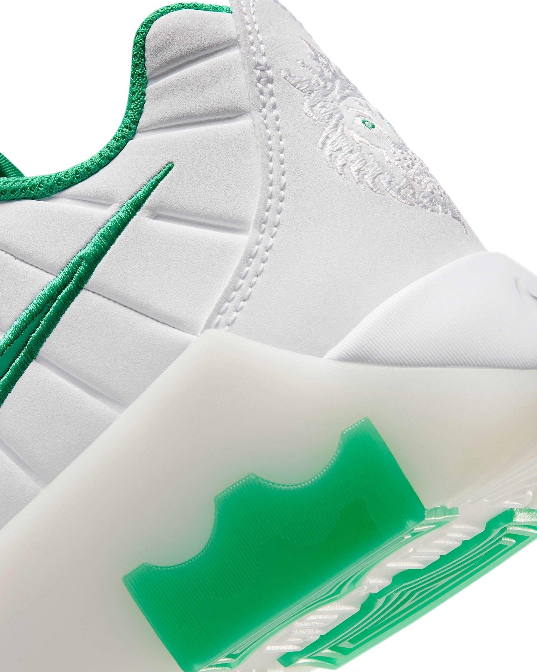 Nike LeBron Witness 9 Grade School Boys' "White/White/Metallic Gold/Stadium Green" Basketball Shoe