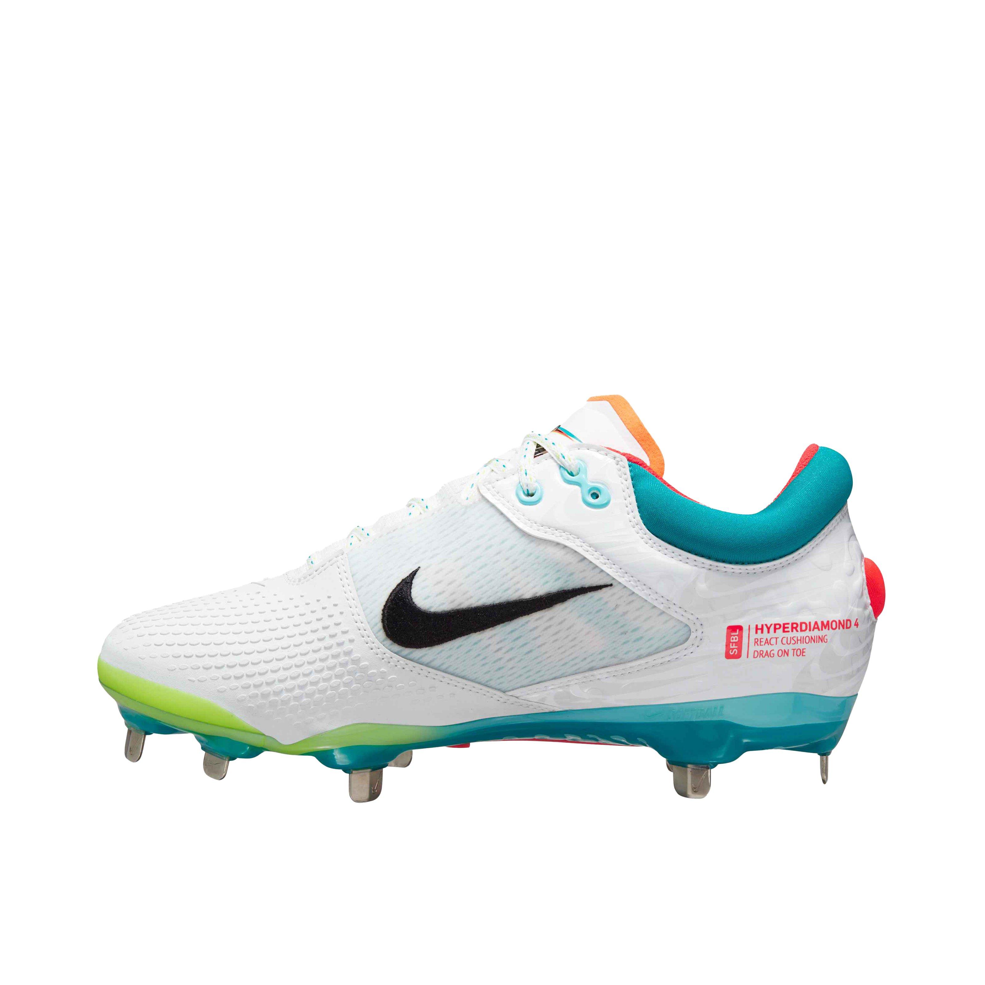 Nike Hyperdiamond 4 Elite "White/Black/Turbo Green/Aurora Green" Women's Softball Cleat - WHITE Thumbnail View 2