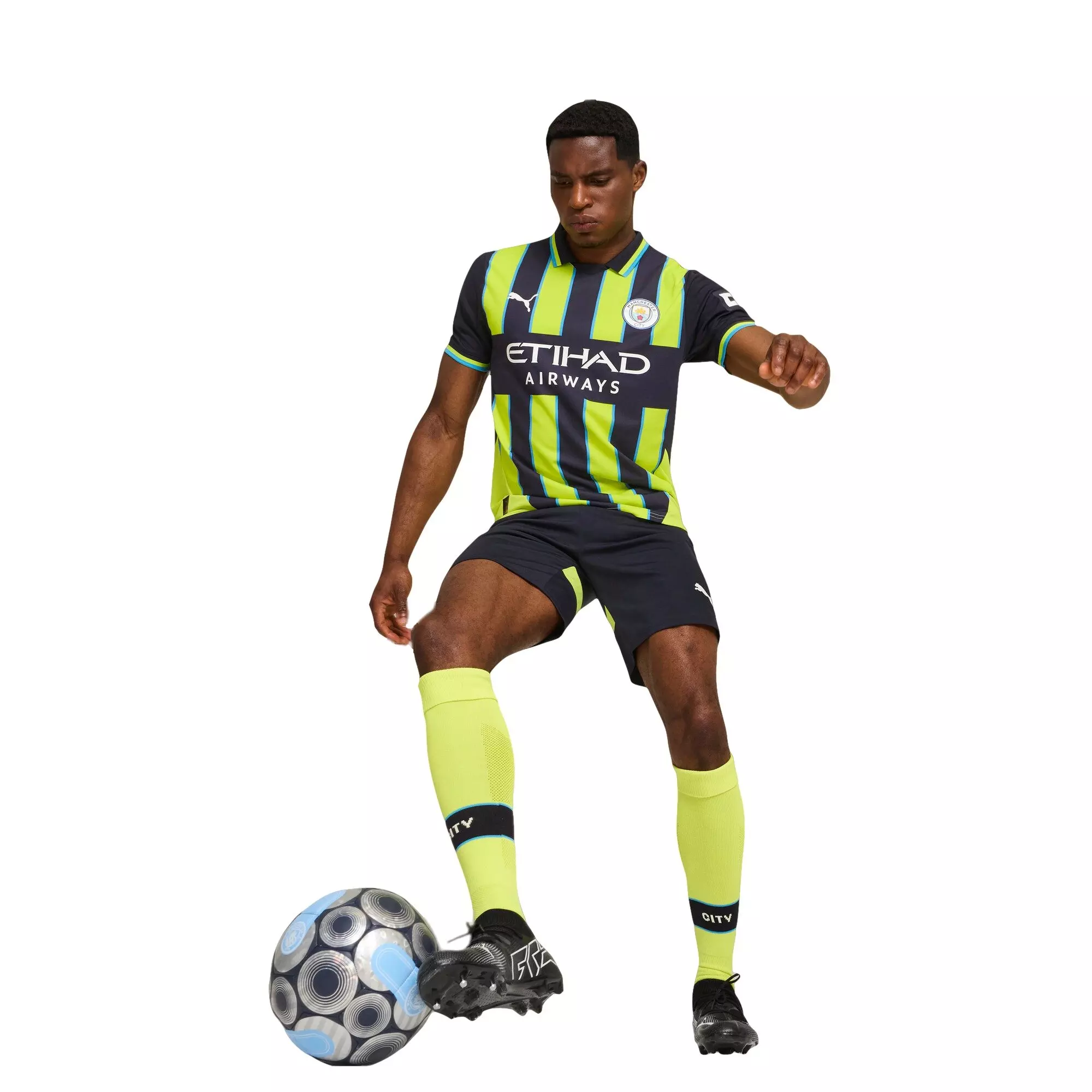 PUMA Men's Manchester City 24/25 Replica Away Soccer Jersey -Navy/Yellow - NAVY/YELLOW